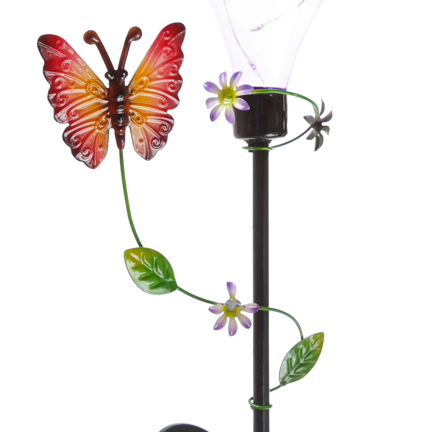 LED Solar Gartenstecker Glühbirne mit Schmetterling - 5 warmweiße LED - H: 84cm - Lichtsensor