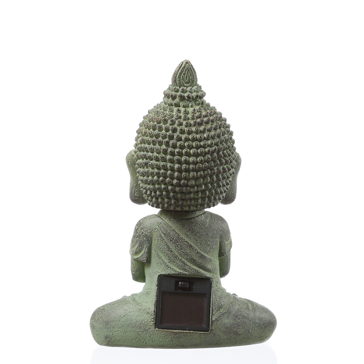 LED Solar Buddha - Gartenfigur - Polyresin - H- 19cm - Daemmerungssensor - hellgrau