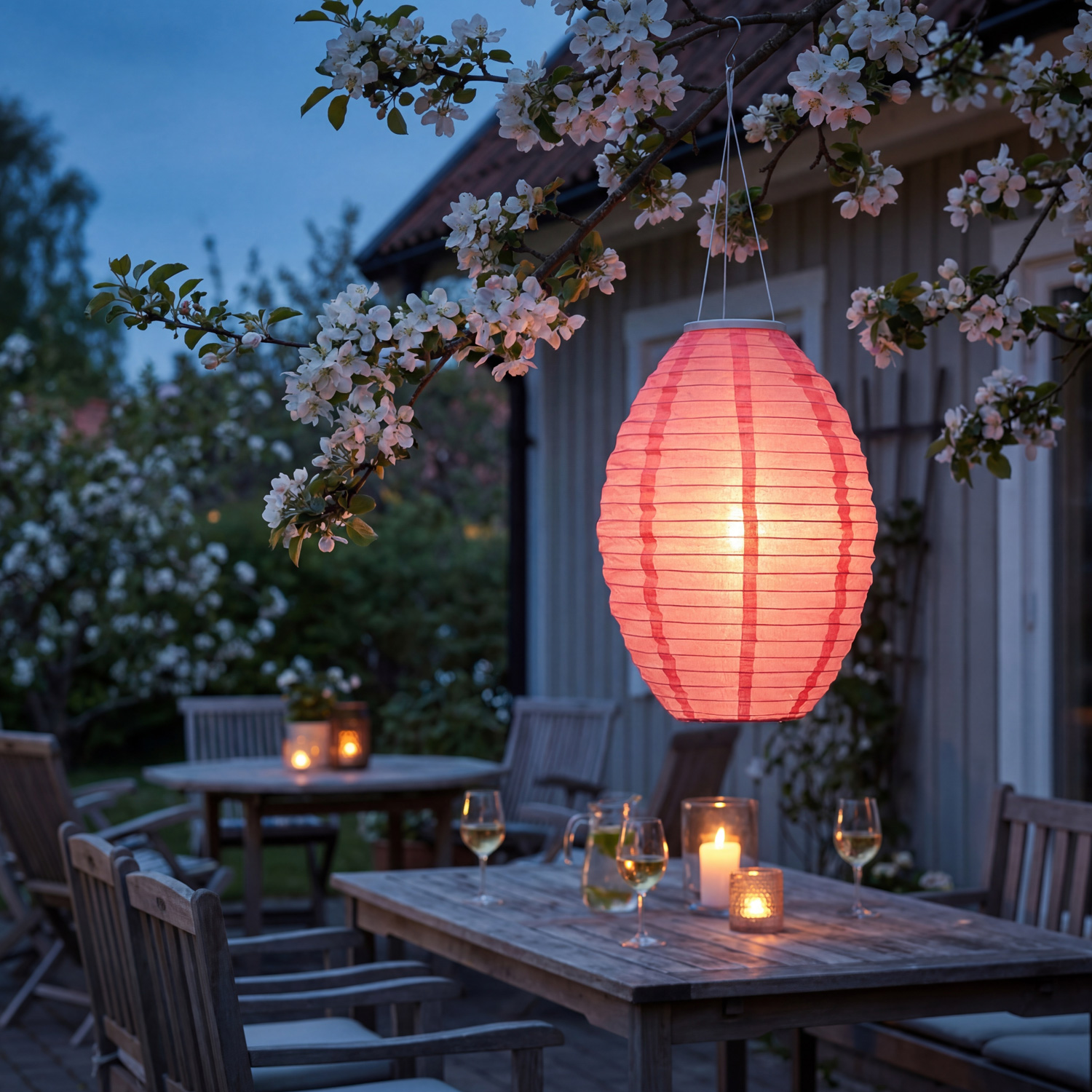 LED Solar Lampions oval - warmweiße LED - H: 33cm - D: 22cm - Lichtsensor - bunt - 4er Set