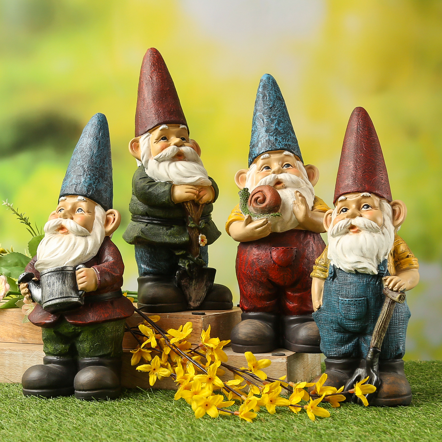 Gartenzwerg HANS - Zwerg mit Schnecke - Dekofigur - Polyresin - H- 29cm - bunt