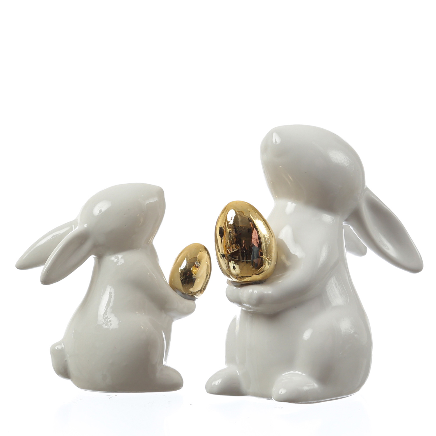Hase mit goldenem Ei - Osterhase - Dekofigur - H: 9,5cm - Dolomit - weiß