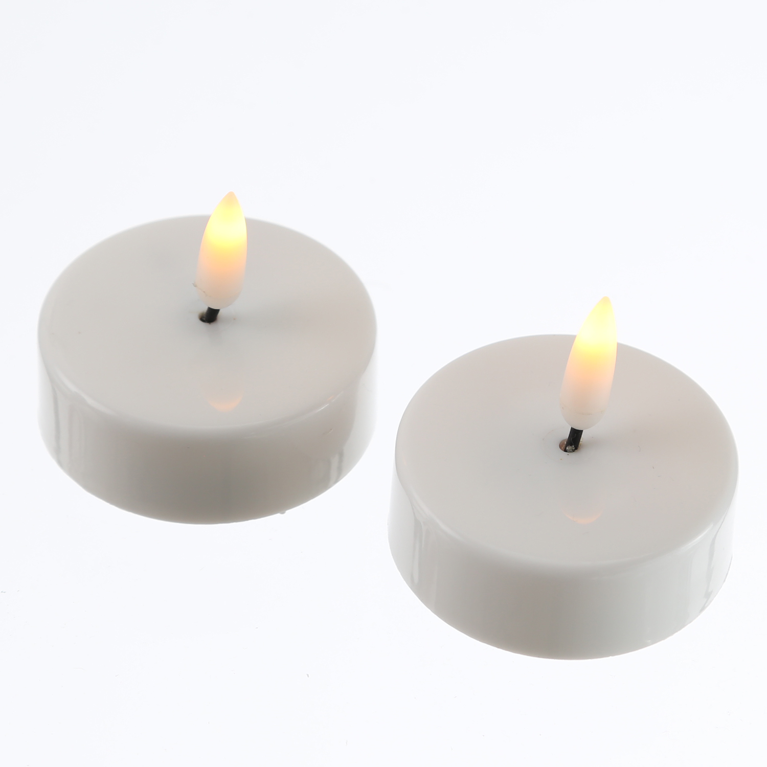 LED Maxi Teelichter - flackernde 3D Flamme - Kunststoff - D: 5,8cm - weiß - 2er Set