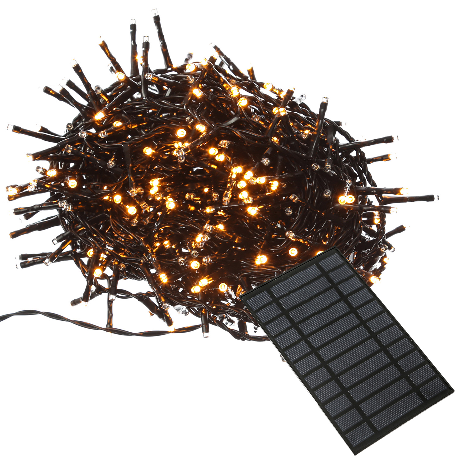 LED Solar Lichterkette Compact Twinkle - 750 bernstein LED - 8 Funktionen - L: 16m - USB