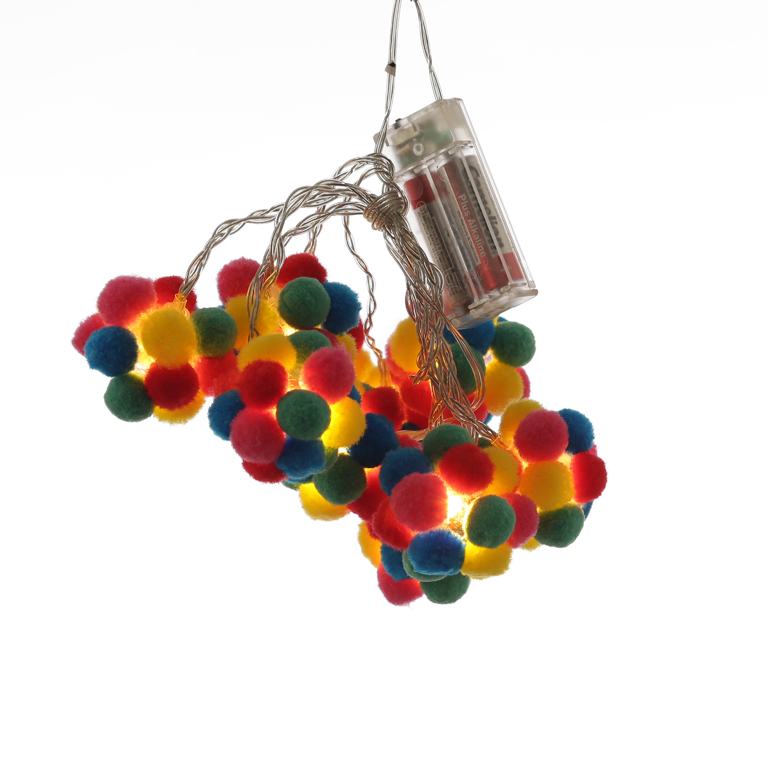 LED Lichterkette Pompom - 10 bunte Stoffbommeln - L: 1,8m - Timer - Batteriebetrieb - bunt