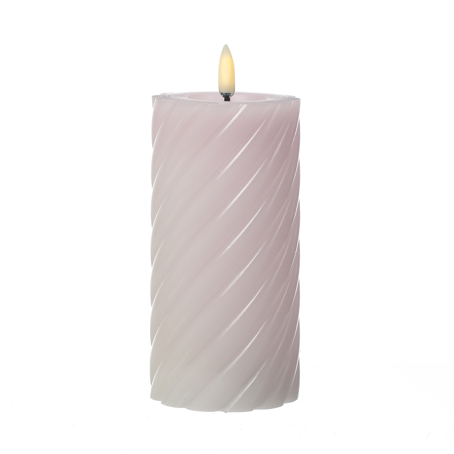 LED Stumpenkerze TWIST - Echtwachs - warmweiße 3D Flamme - H: 17,5cm - Batterie - Timer - flieder