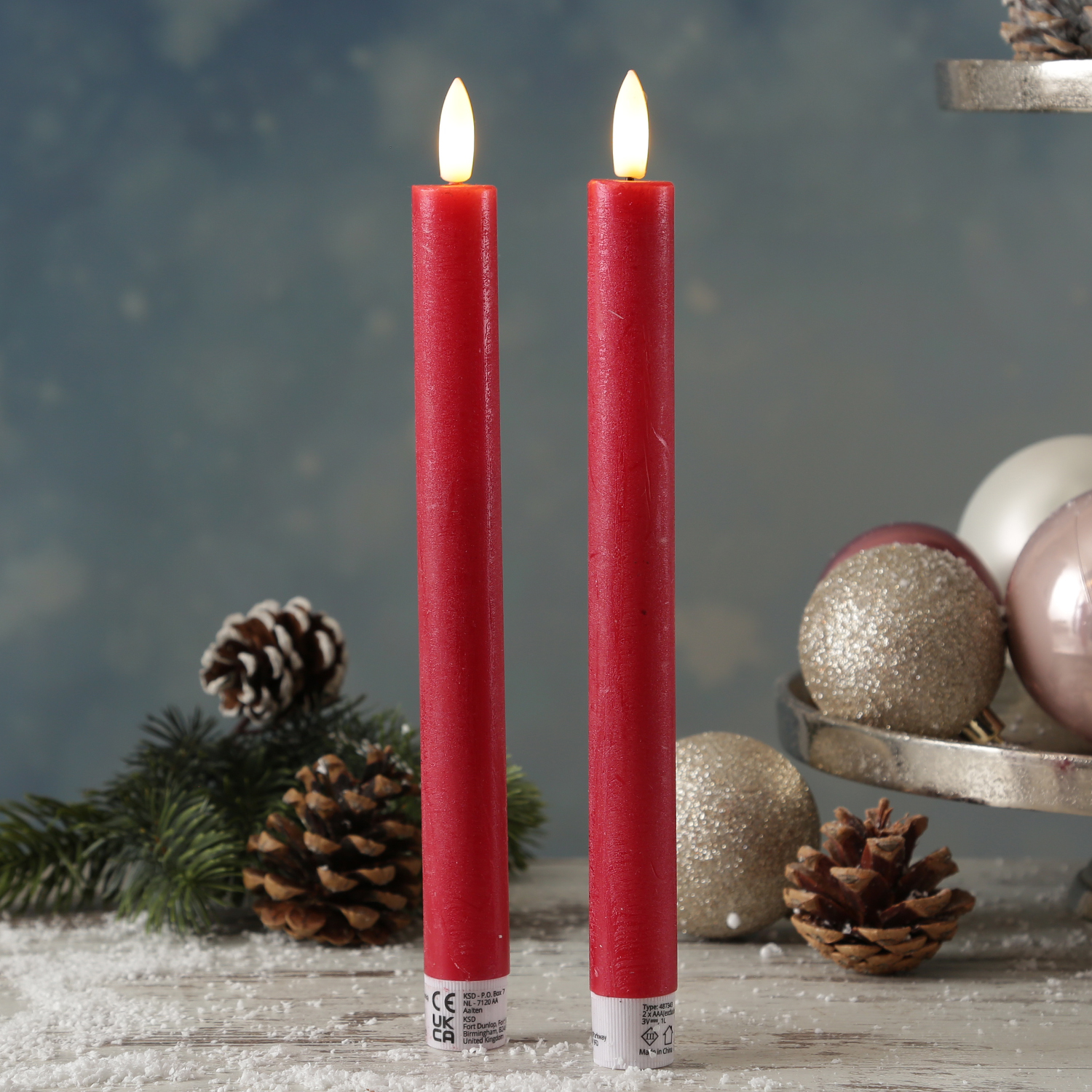 LED Stabkerzen MIA - Echtwachs - realistische 3D Flamme - H: 24cm - Batteriebetrieb - rot