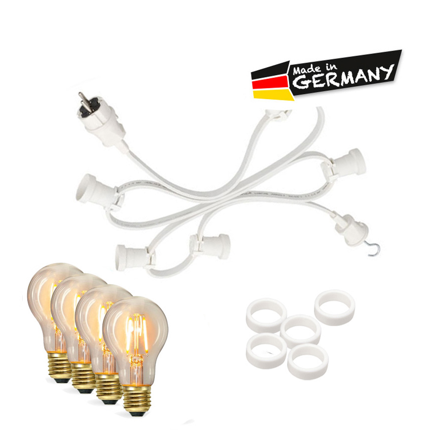 Illu-/Partylichterkette 40m - Außenlichterkette weiß - Made in Germany- 40 Edison LED Filamentlampen