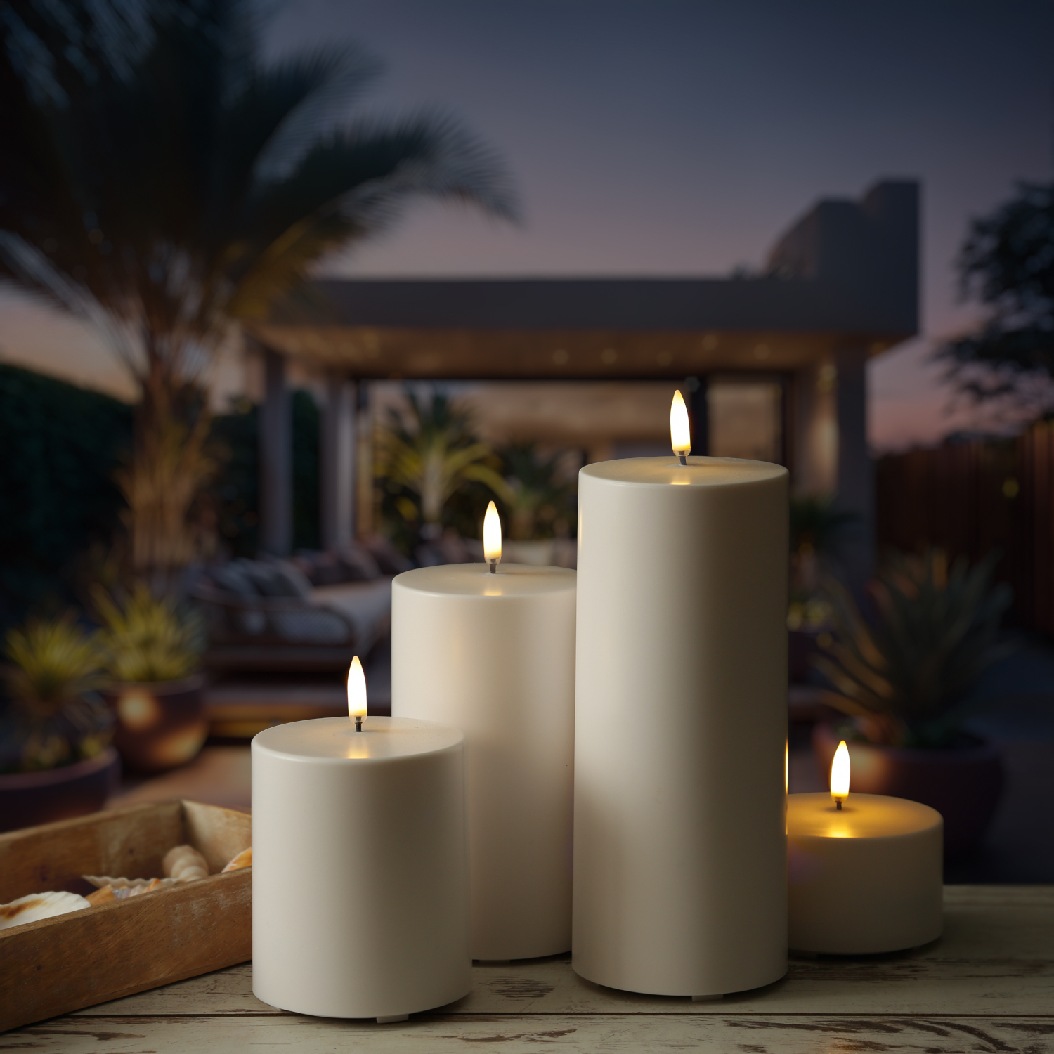 LED Kerze THEA - Kunststoff - Timer - H 10cm - D 84cm - bis zu 2500 Std.  - für Außen - weiß