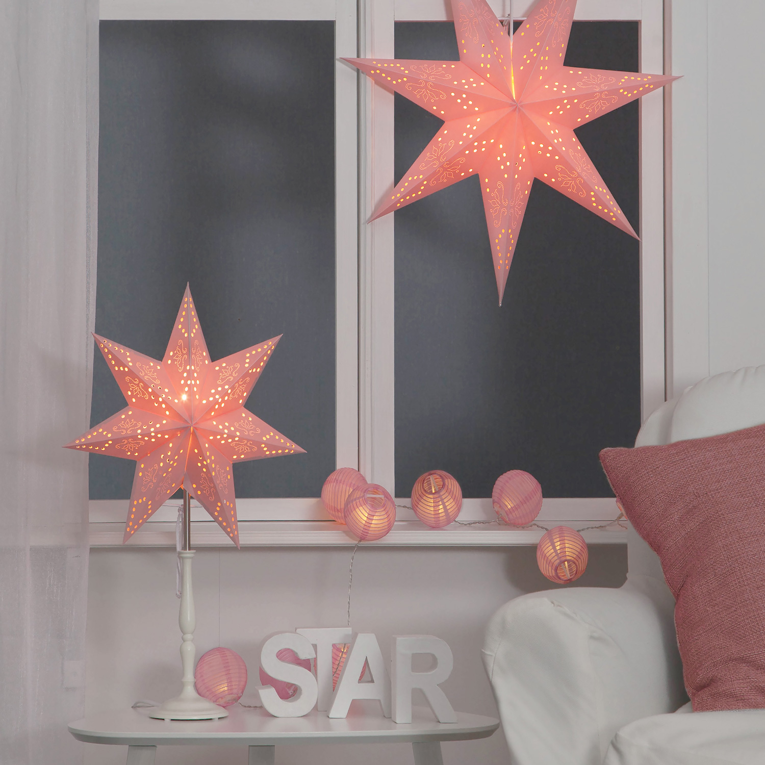 LED Lichterkette "Festival" - 10 rosa Lampions - warmweiße LED - 1,35m - inkl Trafo