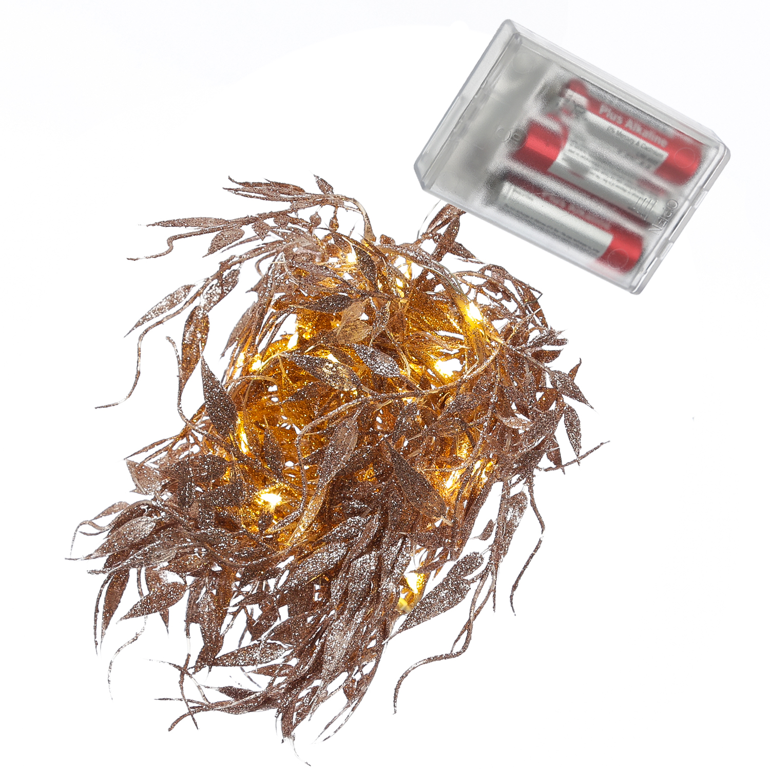 LED Drahtlichterkette Blätter mit Glitzer - 30 warmweiße LED - L: 150cm - Timer - Batterie - rosa