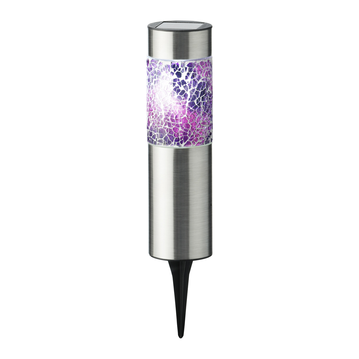 LED Solar Wegleuchten Mosaik - kaltweiße LED - Edelstahl - Erdspieß - H: 22cm - silber - 6er Set