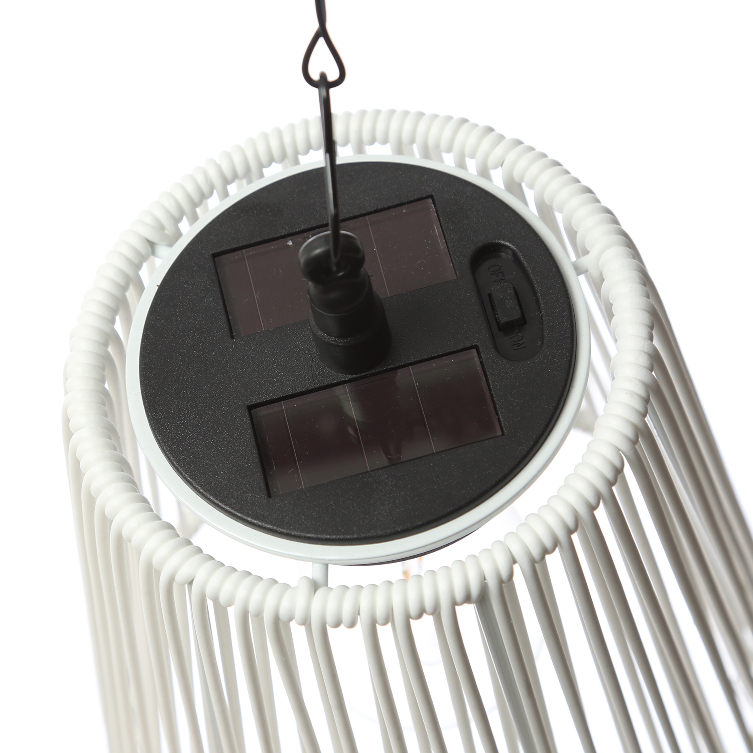 LED Solar Hängeleuchte - Kunststoffseil - warmweiße LED - H: 18cm - Lichtsensor - weiß