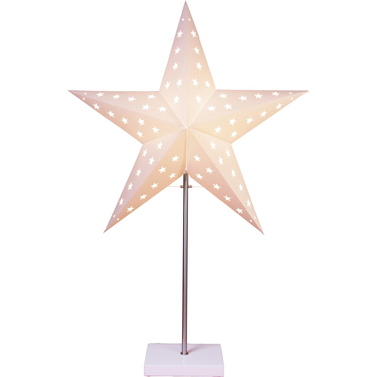 Papierstern/Dekoleuchte "Leo" - stehend - 5-zackig - D: 43cm, H: 65cm - E14 - inkl.Kabel - weiß/weiß