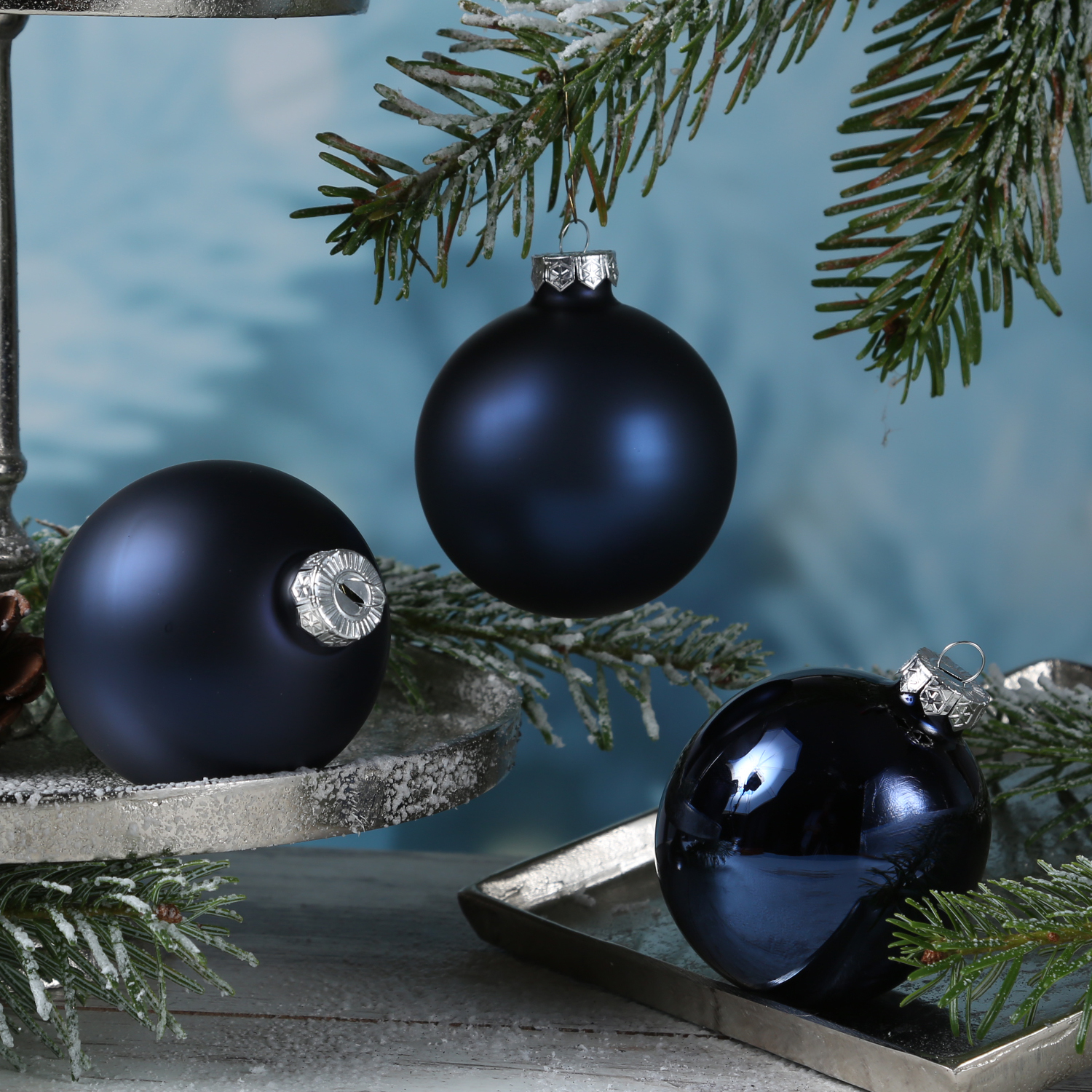 Christbaumkugel - Weihnachtsbaumkugel - Glas - D: 8cm - glänzend und matt - dunkelblau - 6er Set