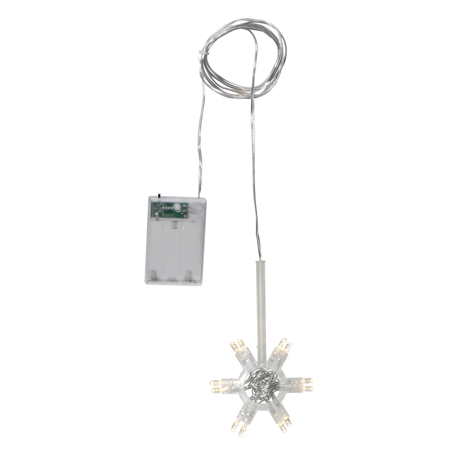 Lichterstern LIGHTY - D: 8,5cm - 12 warmweiße LEDs - Transparentes Kabel - Batterie - Timer