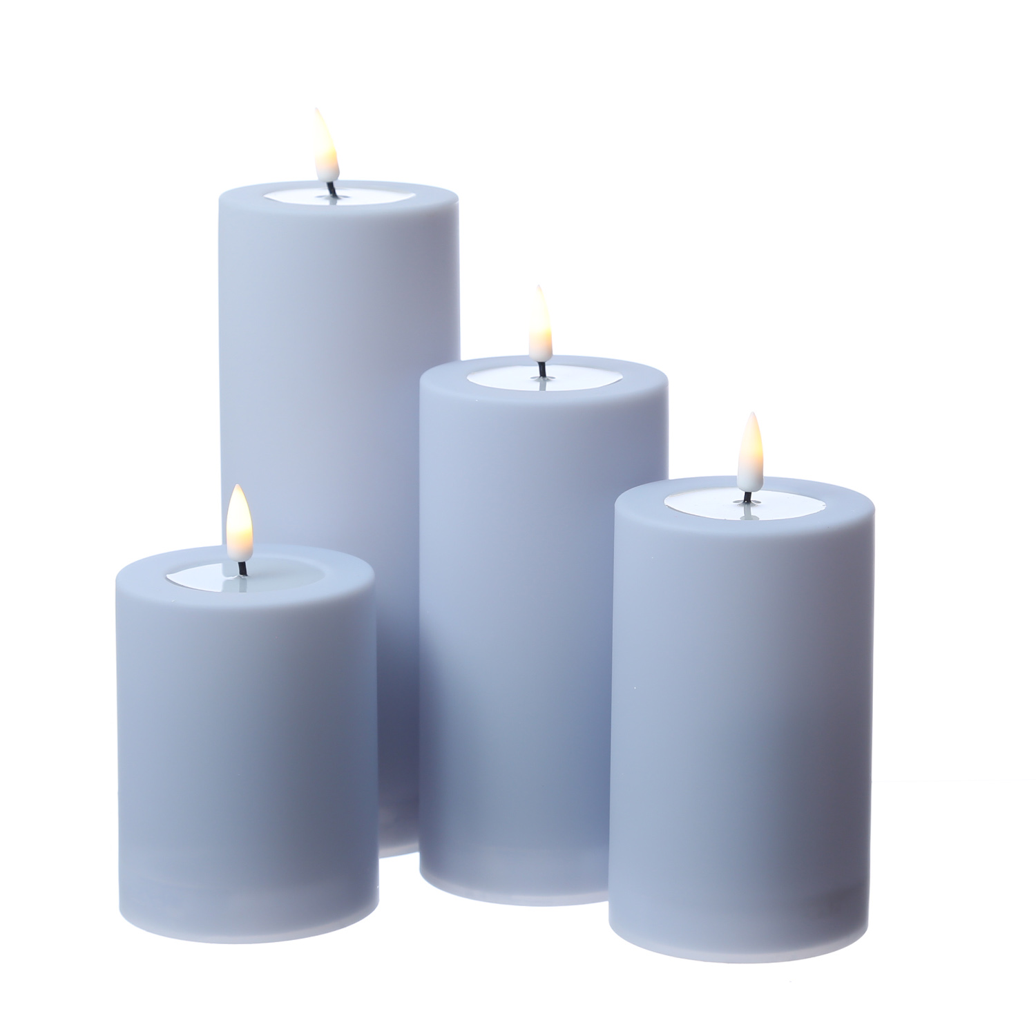 LED Stumpenkerze MIA - Kunststoff - realistische 3D Flamme - H: 10cm - outdoor - pastellblau