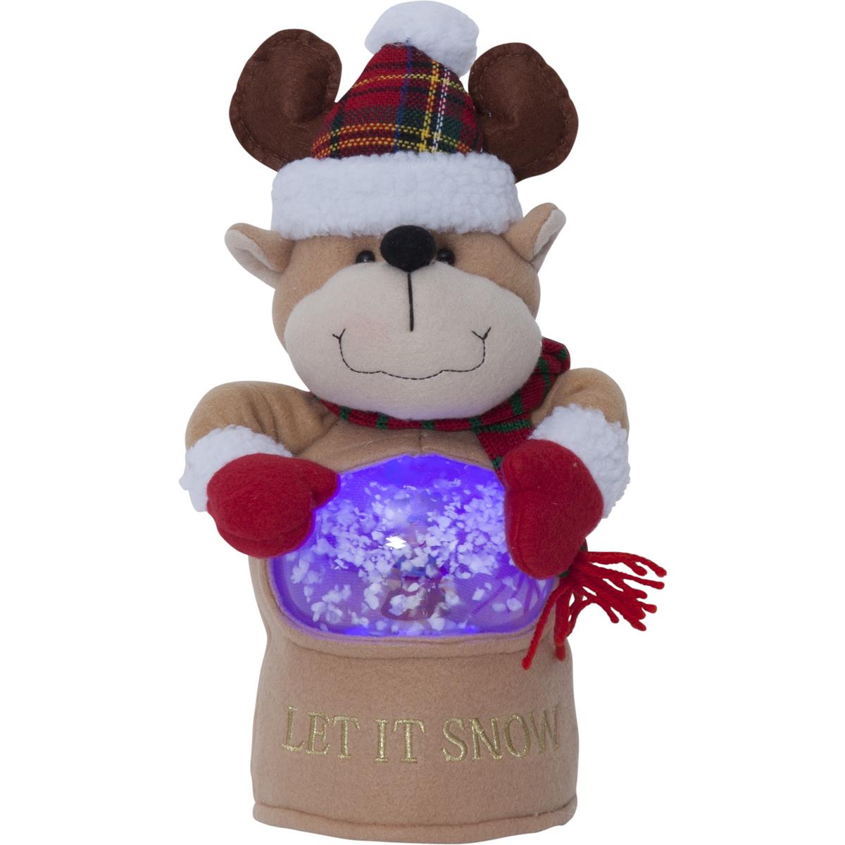 LED Stoff-Figur Rentier - Schneekugel mit Sensor - 1 warmweiße LED - H: 27cm - Batteriebetrieb