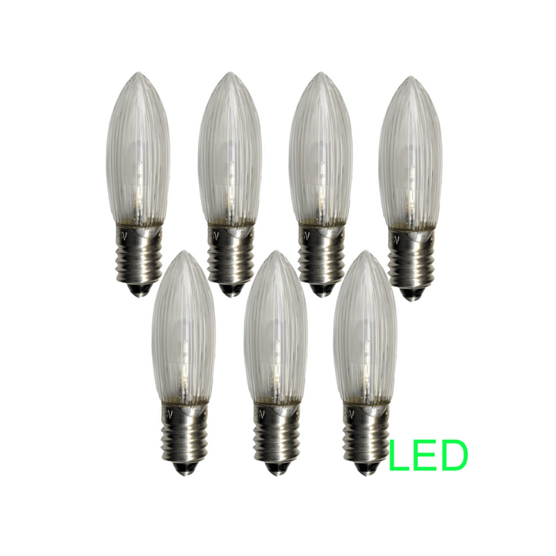LED Ersatzleuchtmittel für Fensterleuchter - E10 - 0,2W - warmweiß - klar - 10-55V - 7 Stück