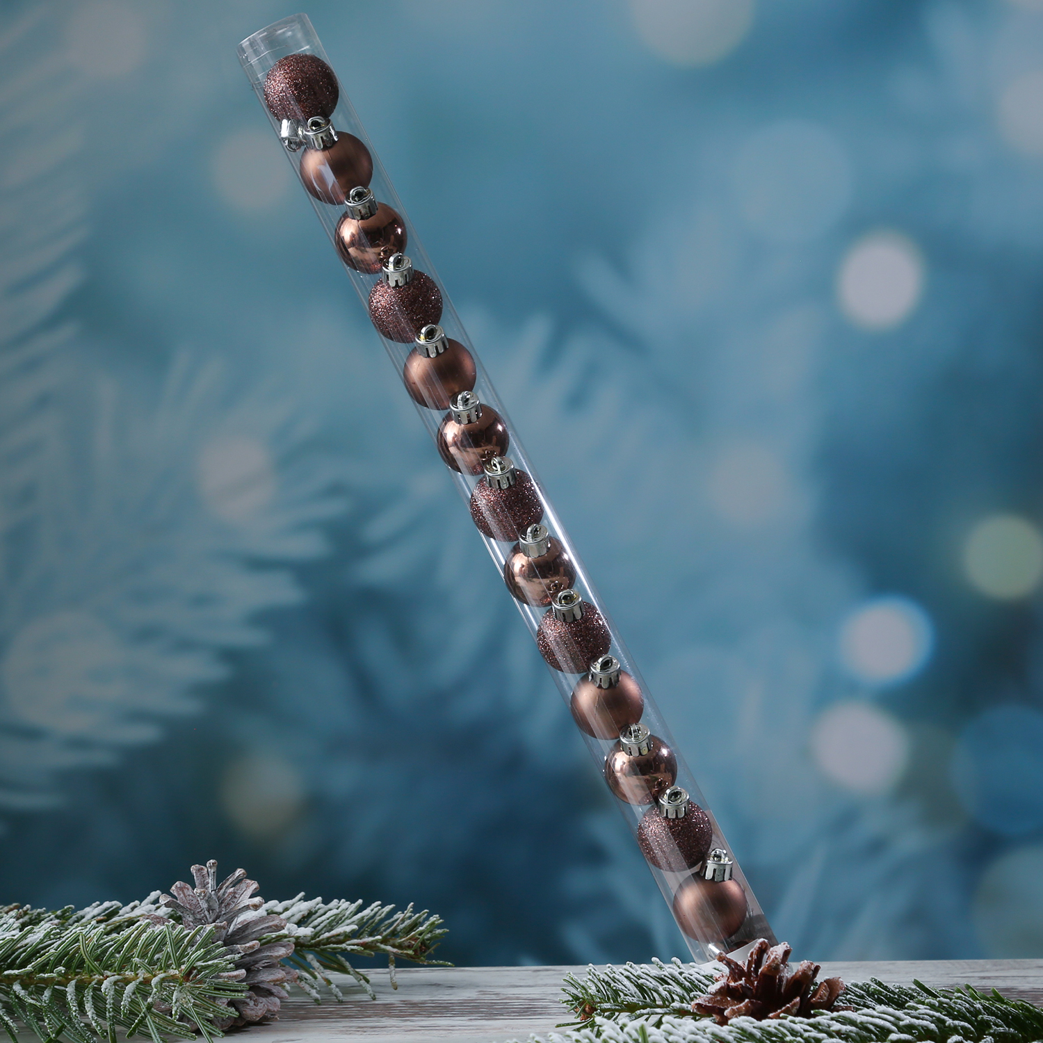 Christbaumkugel - Weihnachtskugel - bruchfest - D: 3cm - glänzend matt glitzernd - braun - 14er Set
