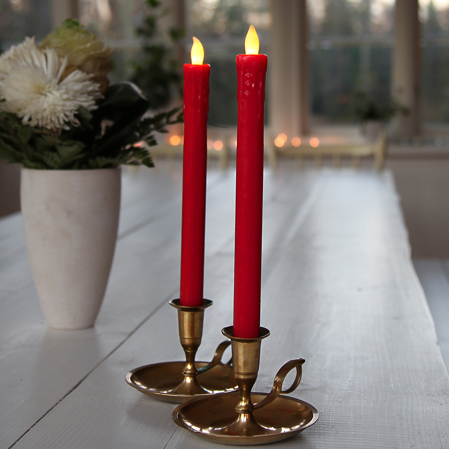 LED Stabkerze Presse -  Echtwachs - flackernde warmweiße LED - H: 25cm - rot - 2er Set