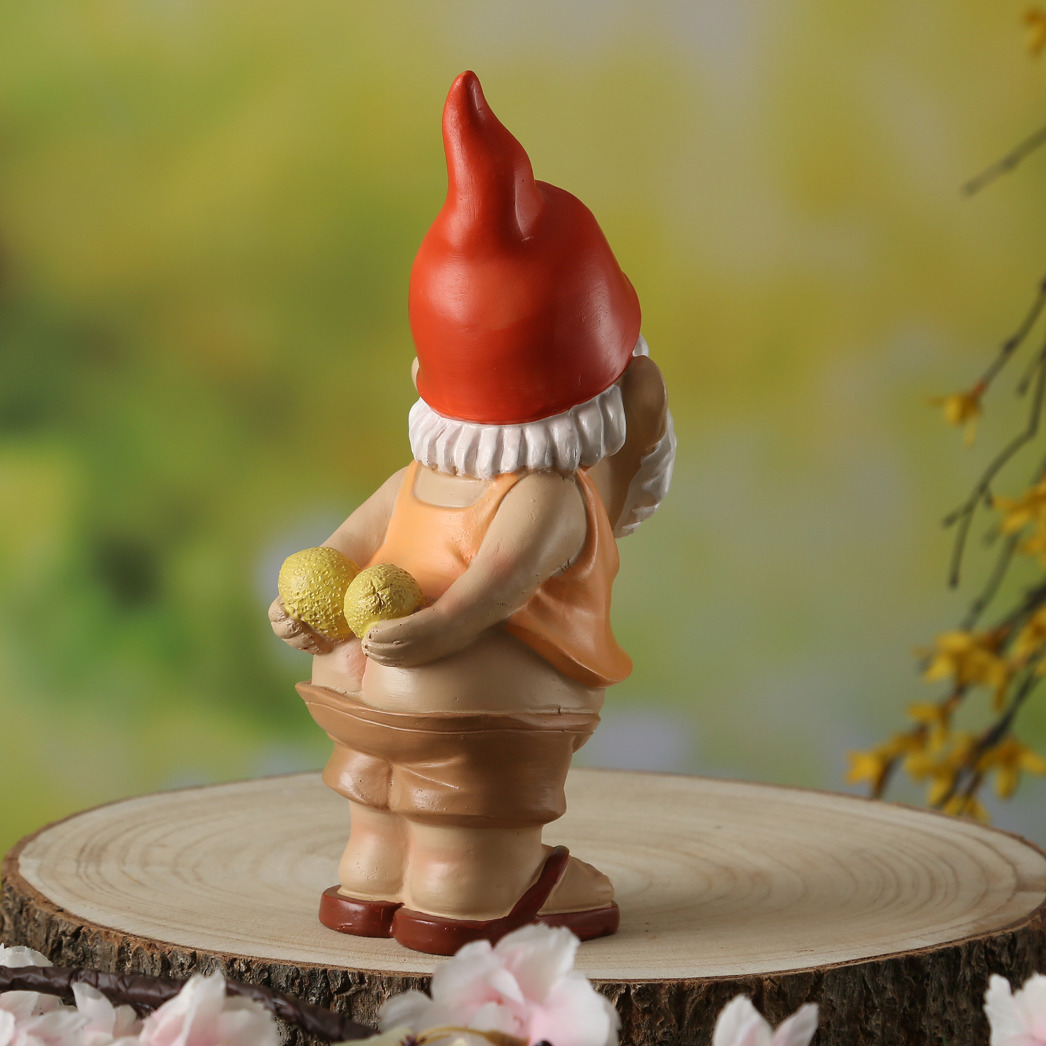 Gartenzwerg BERT mit Zitronen - Frecher Zwerg mit nacktem Po  - Polyresin - H: 22,5cm