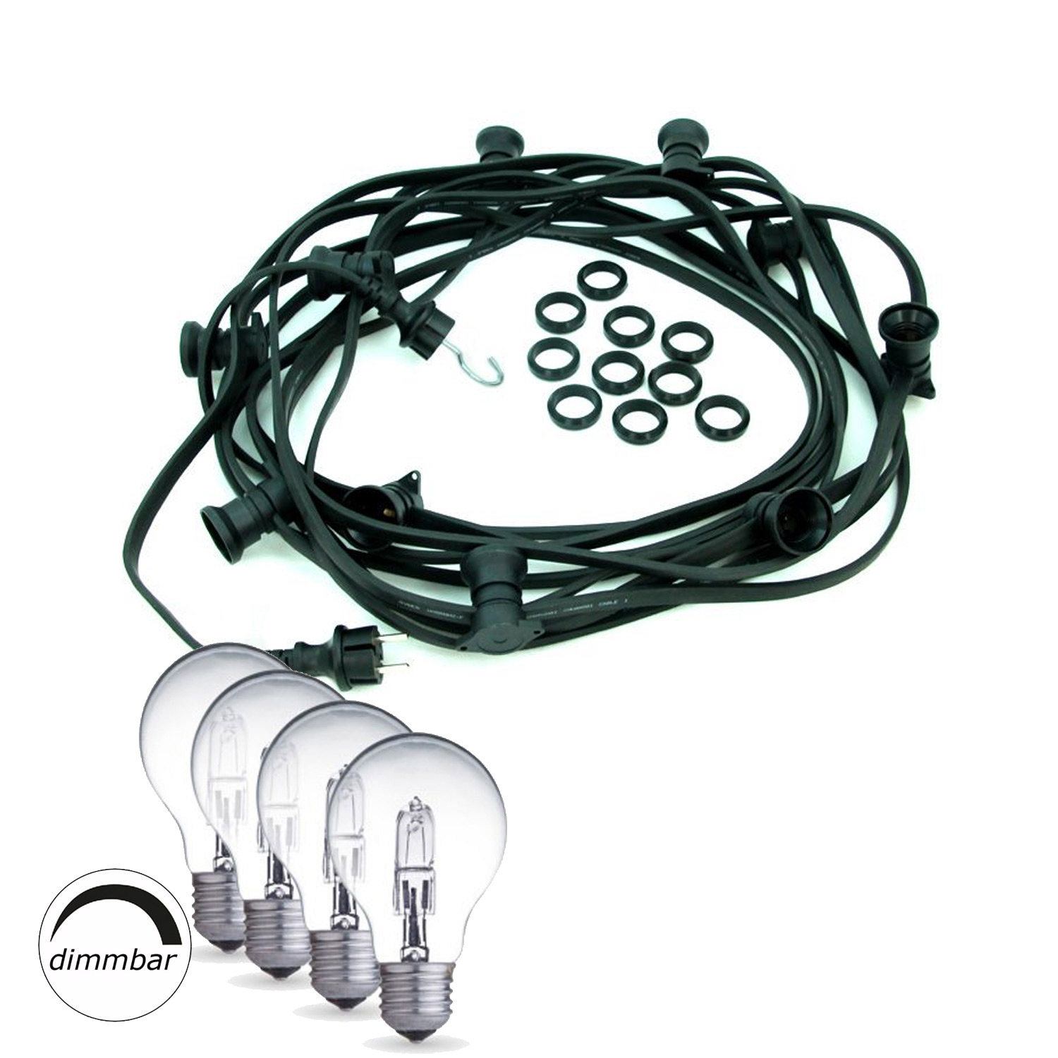 Illu-/Partylichterkette BLACKY 10m - Außenlichterkette schwarz - 10 dimmbare Halogenlampen