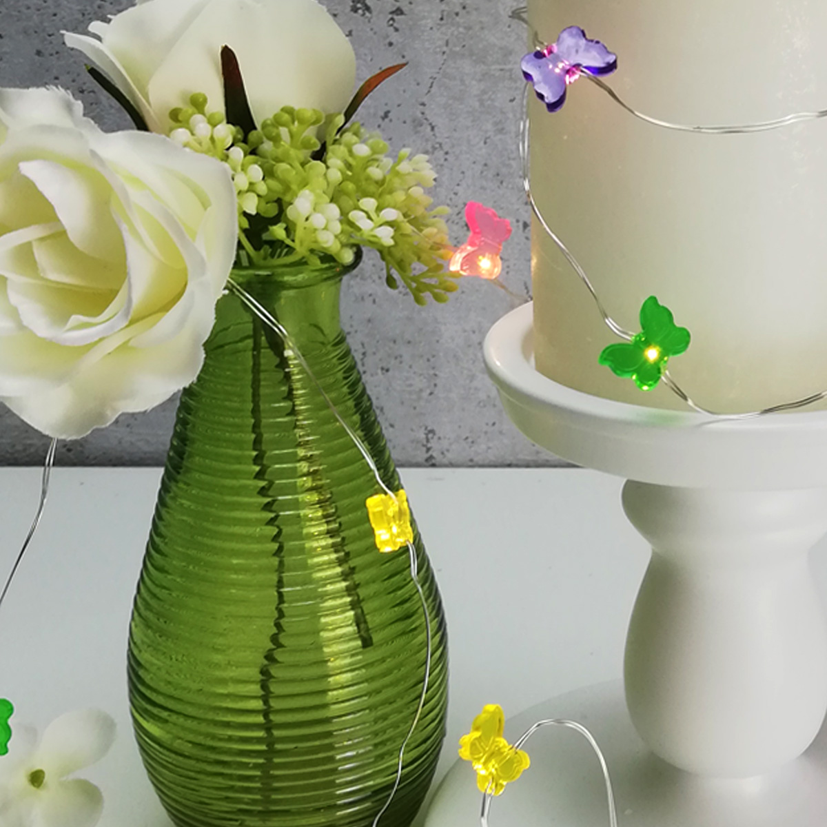LED Drahtlichterkette Schmetterling - 20 warmweiße LED - L:1,9m - Batteriebetrieb - mehrfarbig