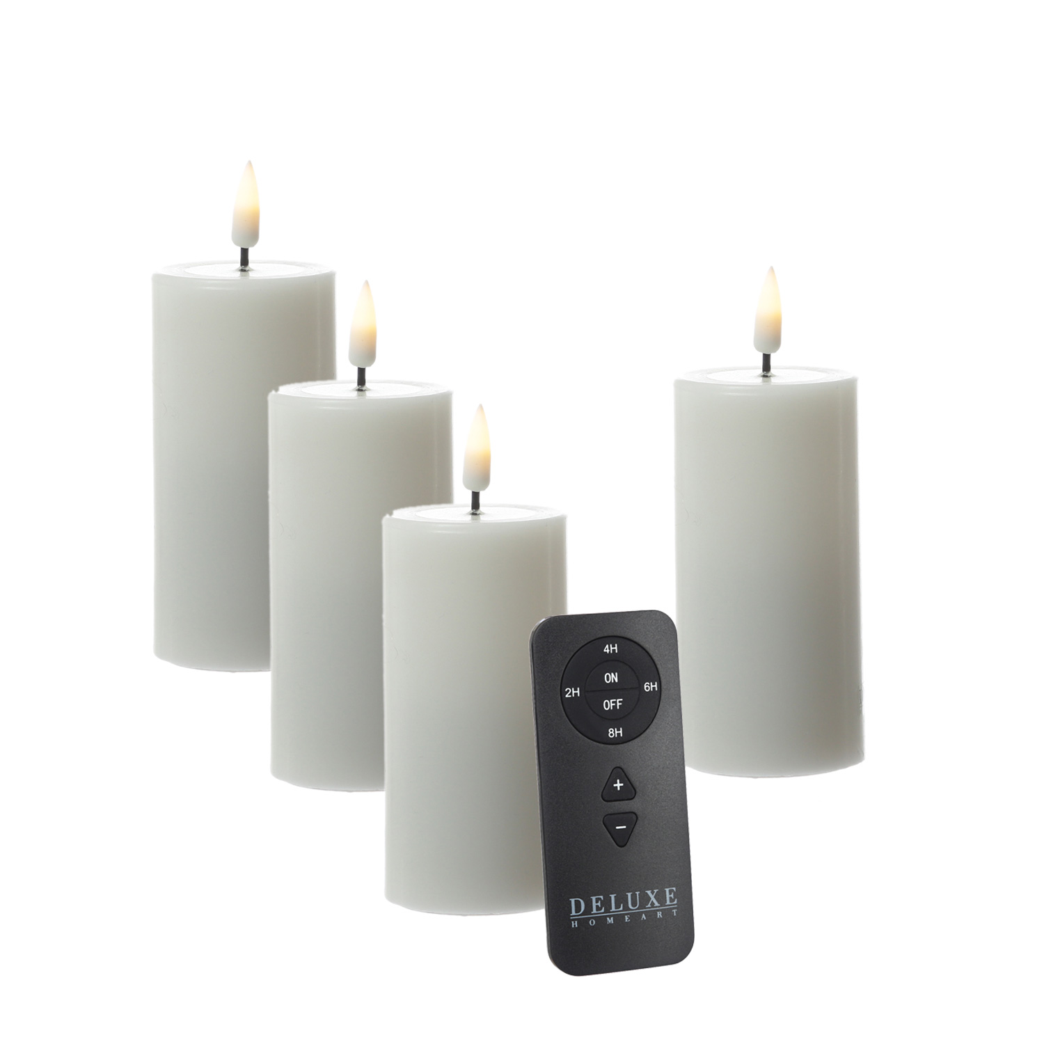 LED Kerzenset MIA - Echtwachs - H: 10cm/D: 5cm - mit Batterien/Fernbedienung - weiß - 4er Set