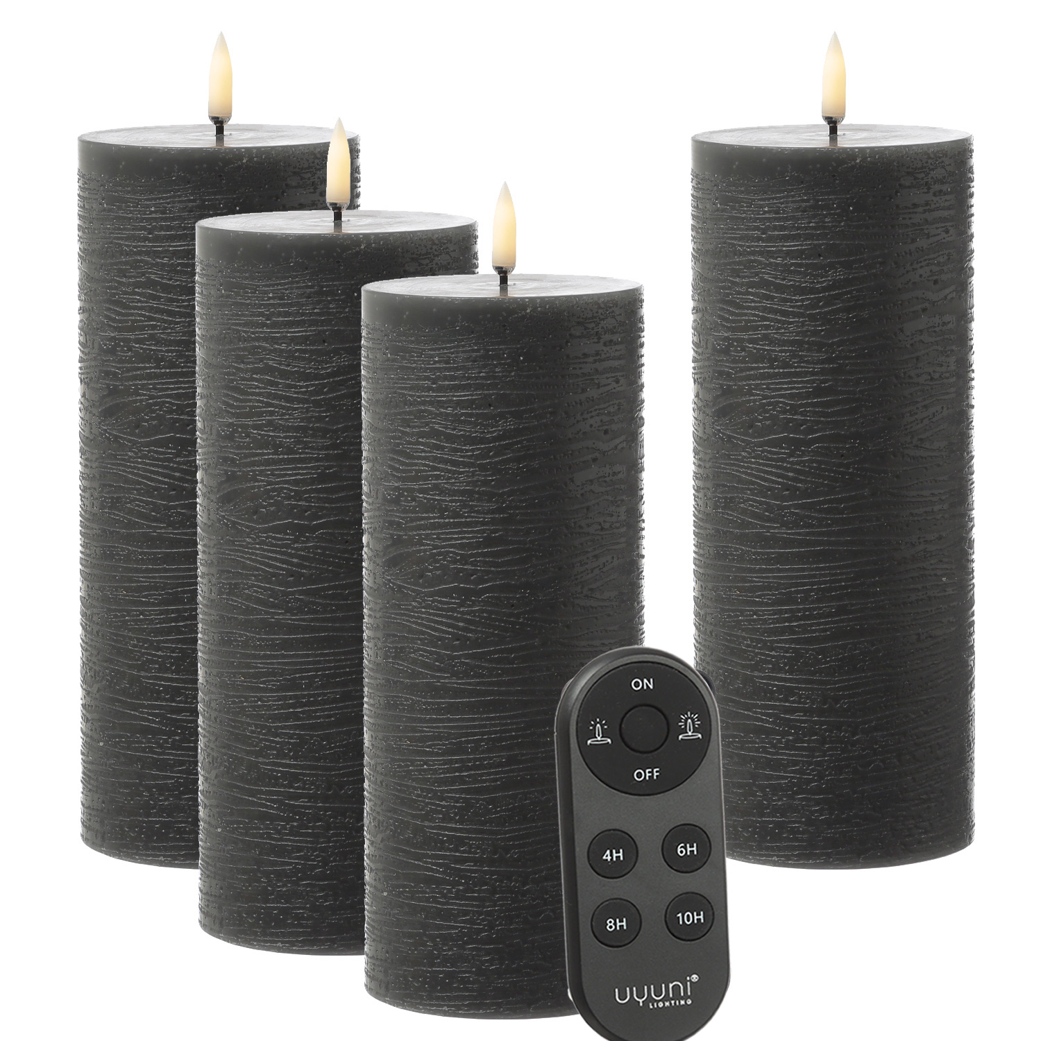 LED Kerzenset PIA - Rustik-Optik - H: 20cm - inkl. Batterien und Fernbedienung - grau - 4er Set