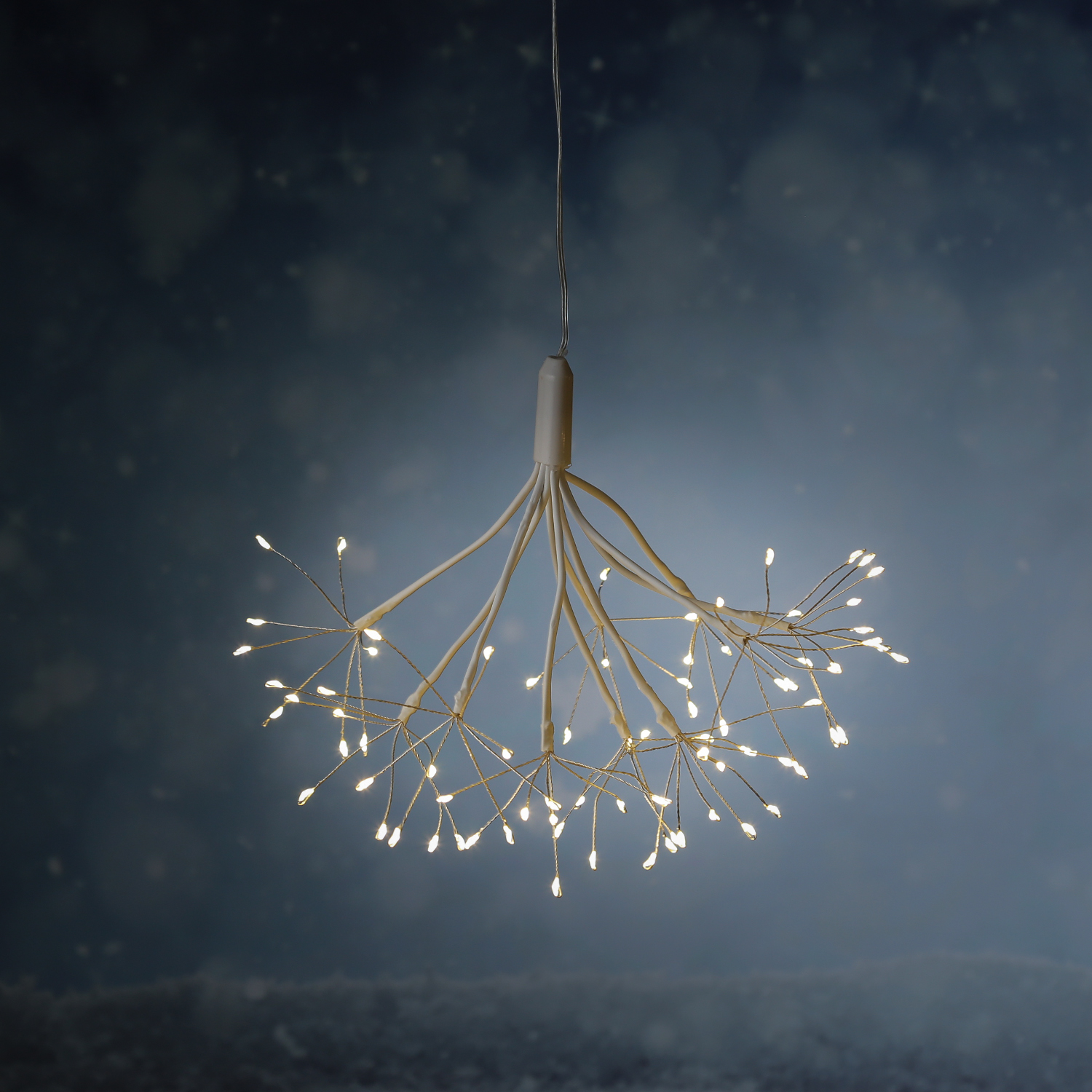 LED Feuerwerk Leuchte - weißer Polarstern/Pusteblume - hängend - D: 25cm - 100LED - 8Funkt. - Fernb.