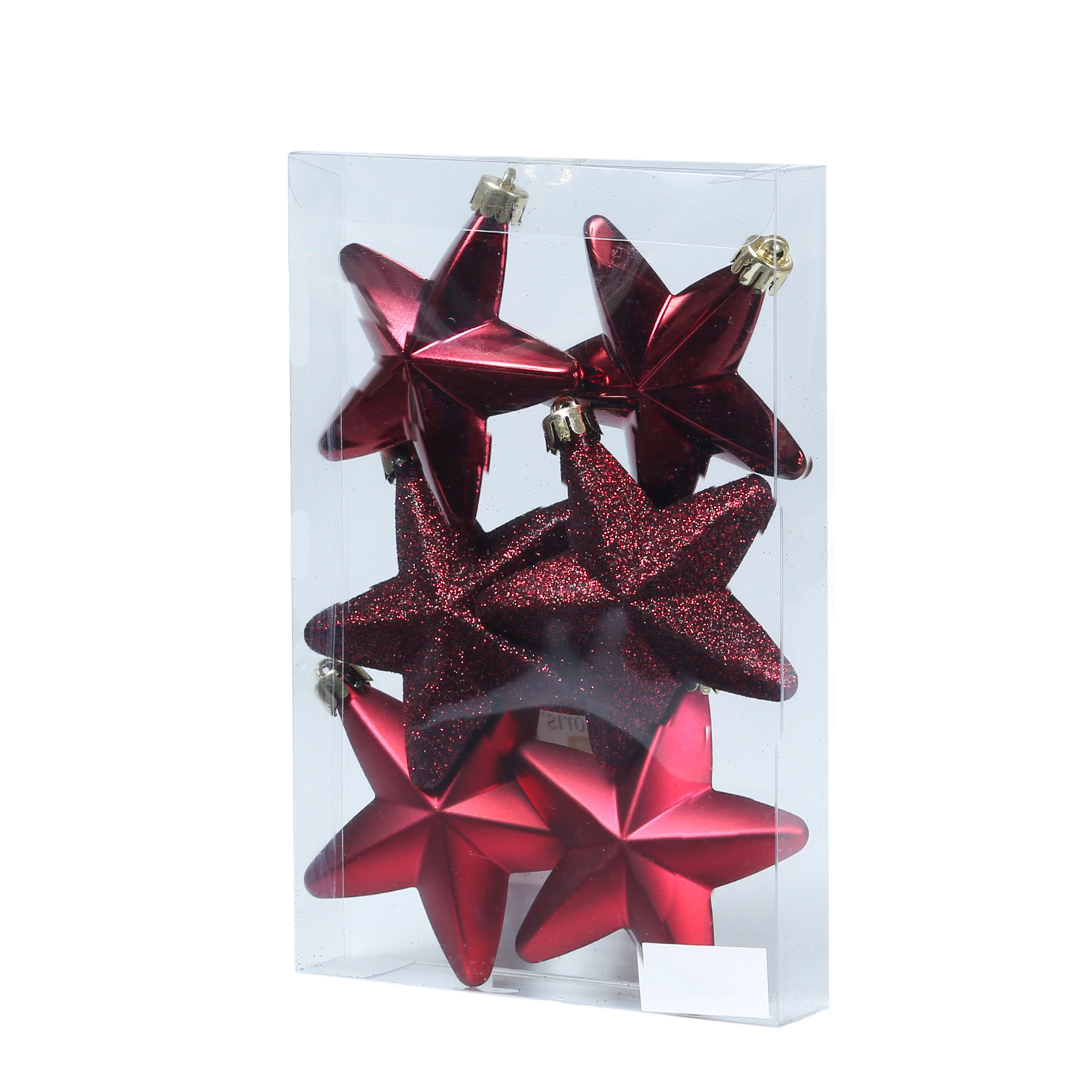 Christbaumschmuck STERN - Weihnachtsschmuck - bruchfest - glänzend matt glitzernd - weinrot - 6Stk.