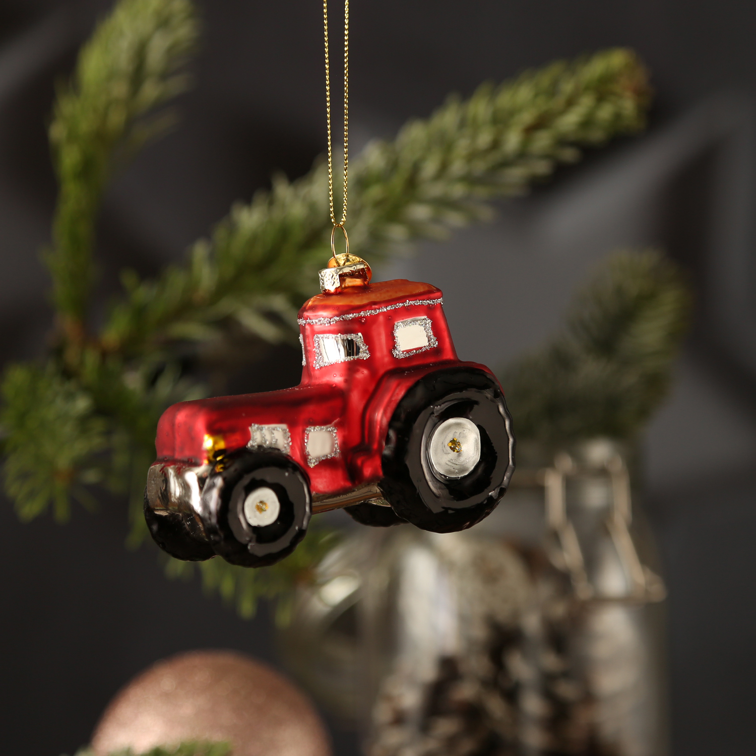 Weihnachtsbaumschmuck Traktor - Christbaumschmuck - Glas - H: 7cm - rot