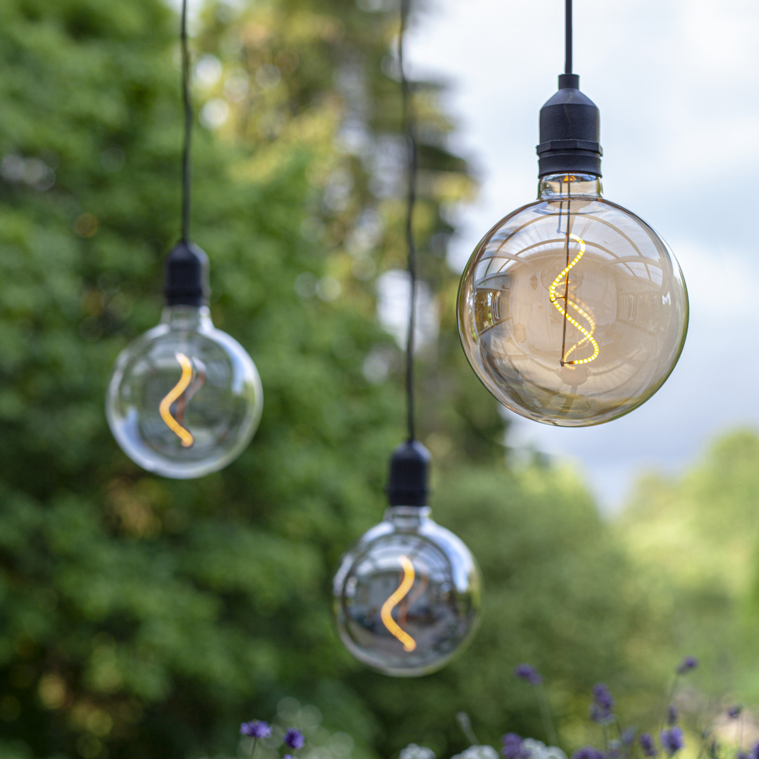LED Leuchtkugel BOWL - Hängeleuchte - Filament LED - D: 12,5cm - Batterie - Timer - amber - Außen