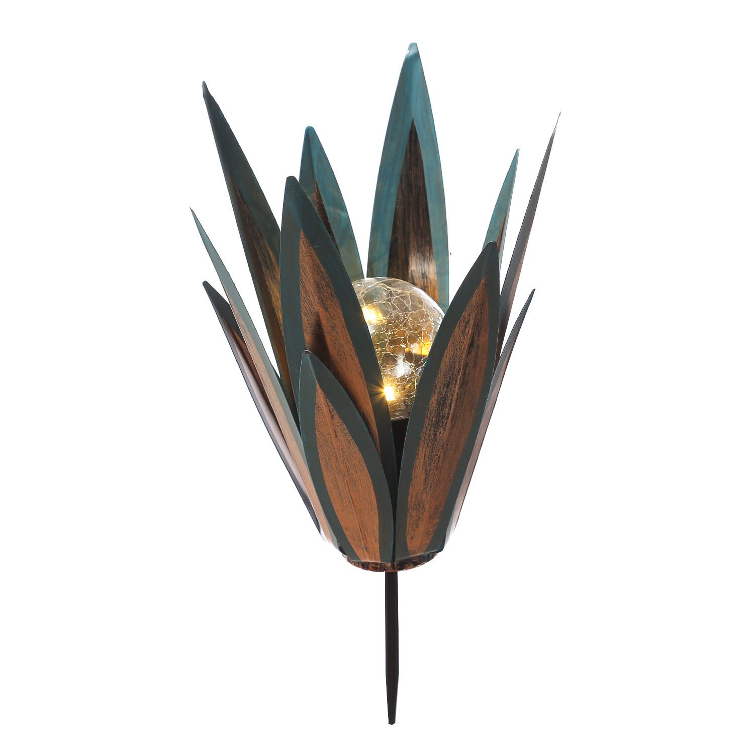 LED Solar Gartenstecker Seerose - Blume mit Metallblättern - warmweiße LED - H: 39cm - blau