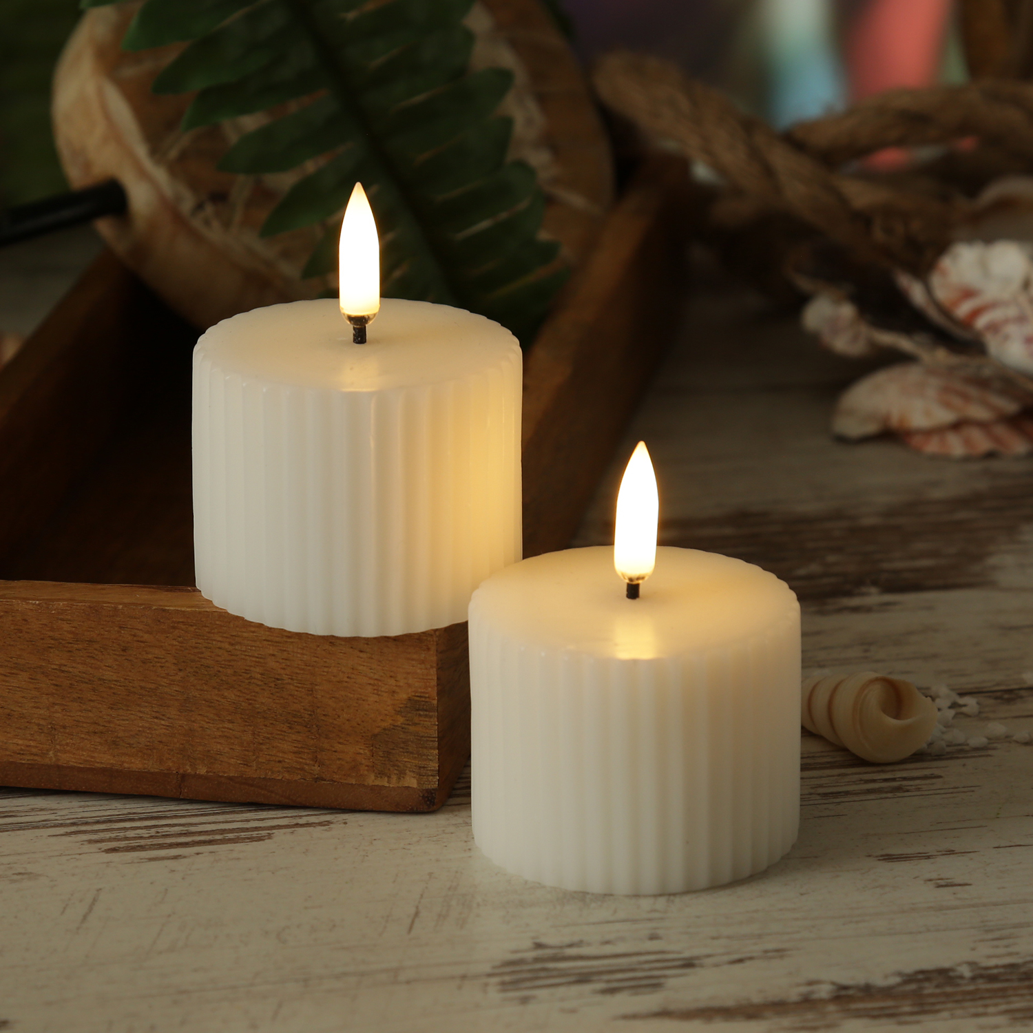 LED Mini Kerze THEA - Echtwachs - 3D Flamme - D: 5cm - H: 7,3cm - Timer