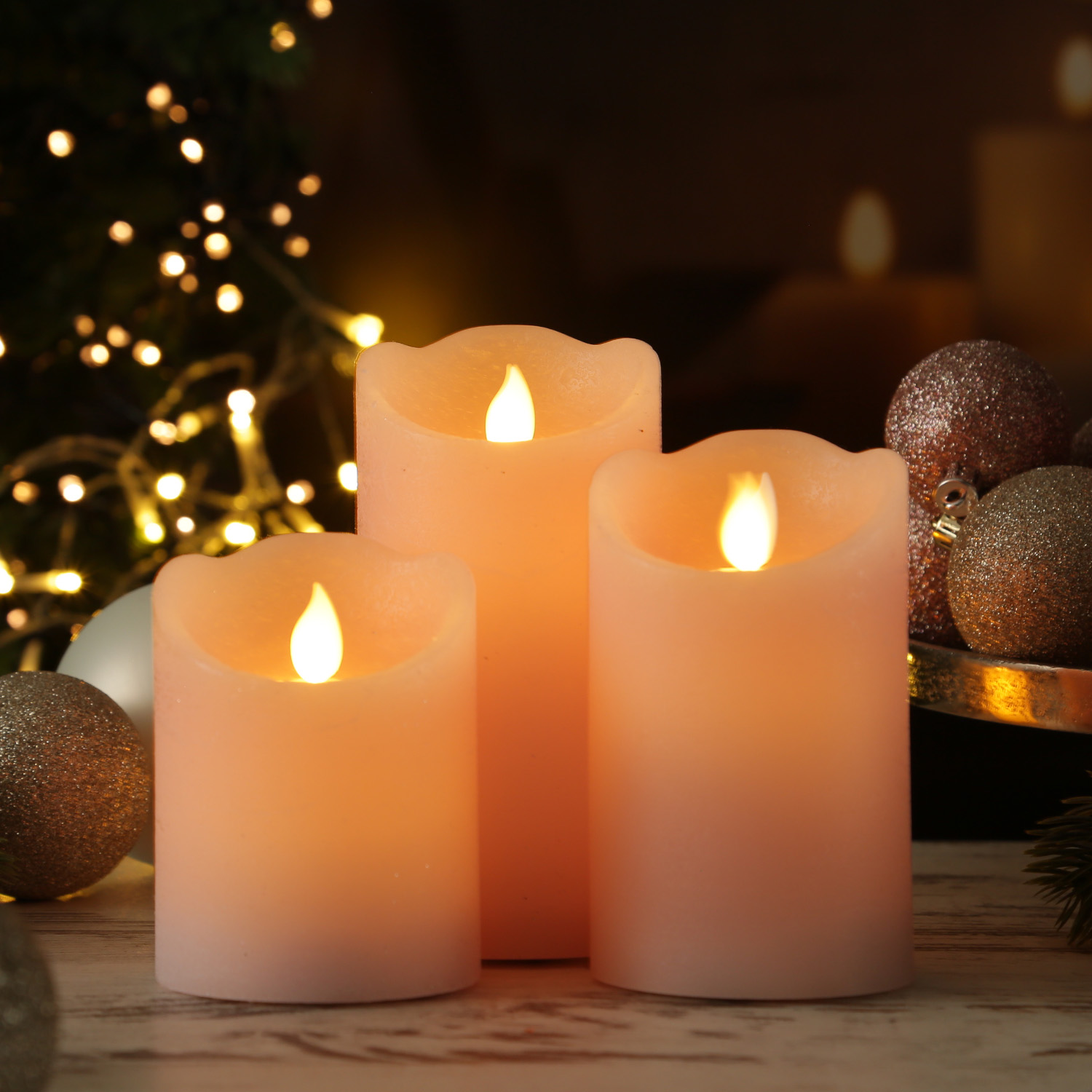 LED Kerze mit beweglicher Flamme - Rustik-Optik - Echtwachs - Timer - H: 15cm - D: 7,5cm - rosa