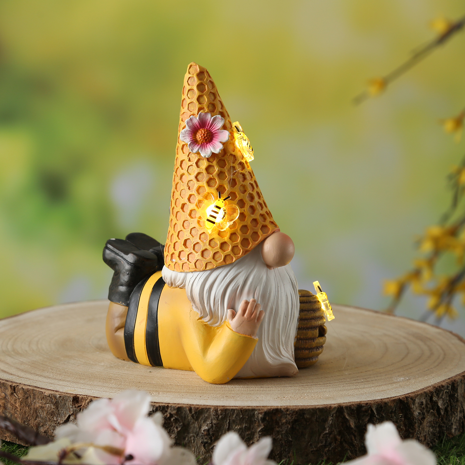 LED Solar Gartenzwerg Biene liegend - Gartenfigur - warmweiße LED - Lichtsensor - H: 17,5cm