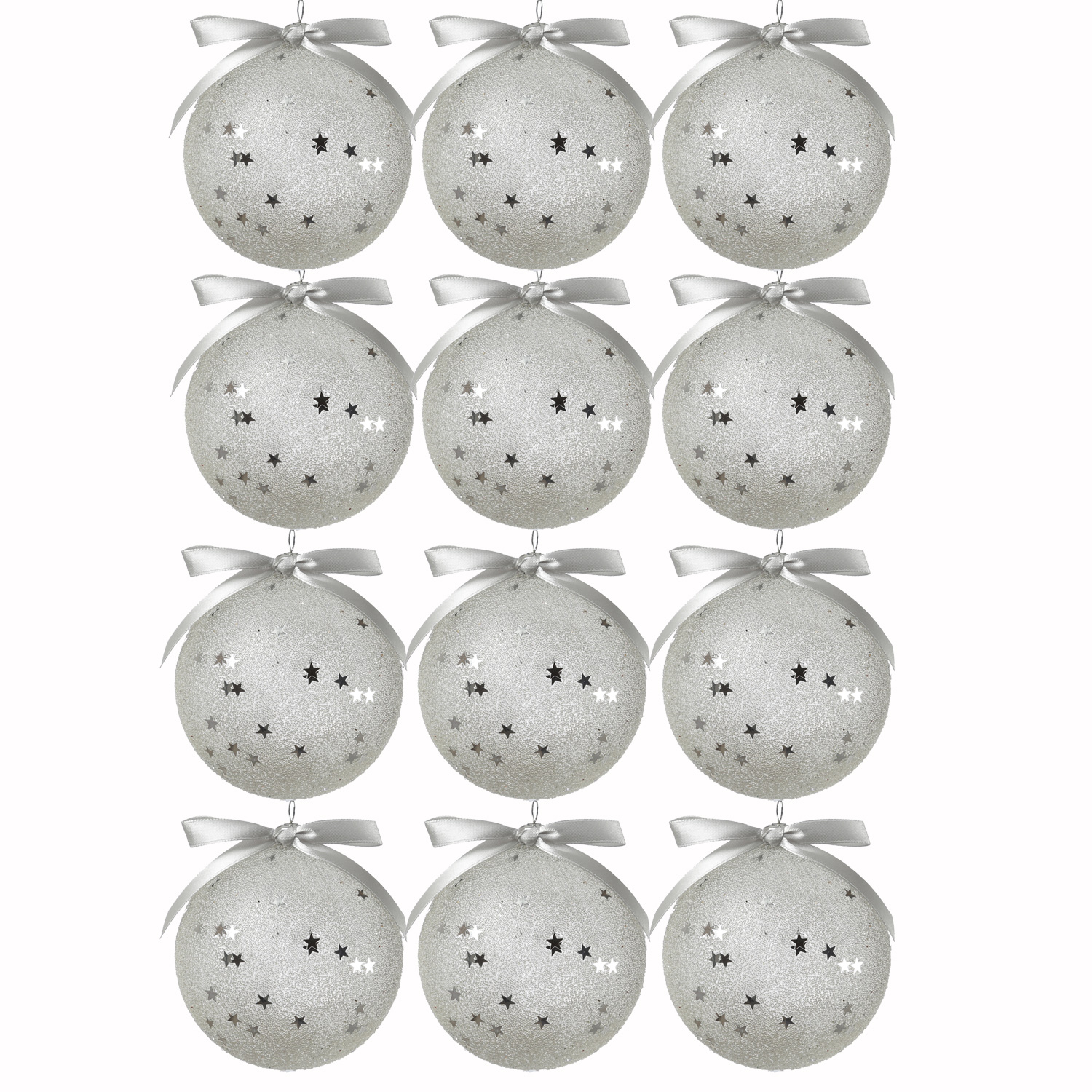 Christbaumkugeln mit Sternchen - Weihnachtsbaumkugeln - bruchfest - D: 8cm - 12er Set