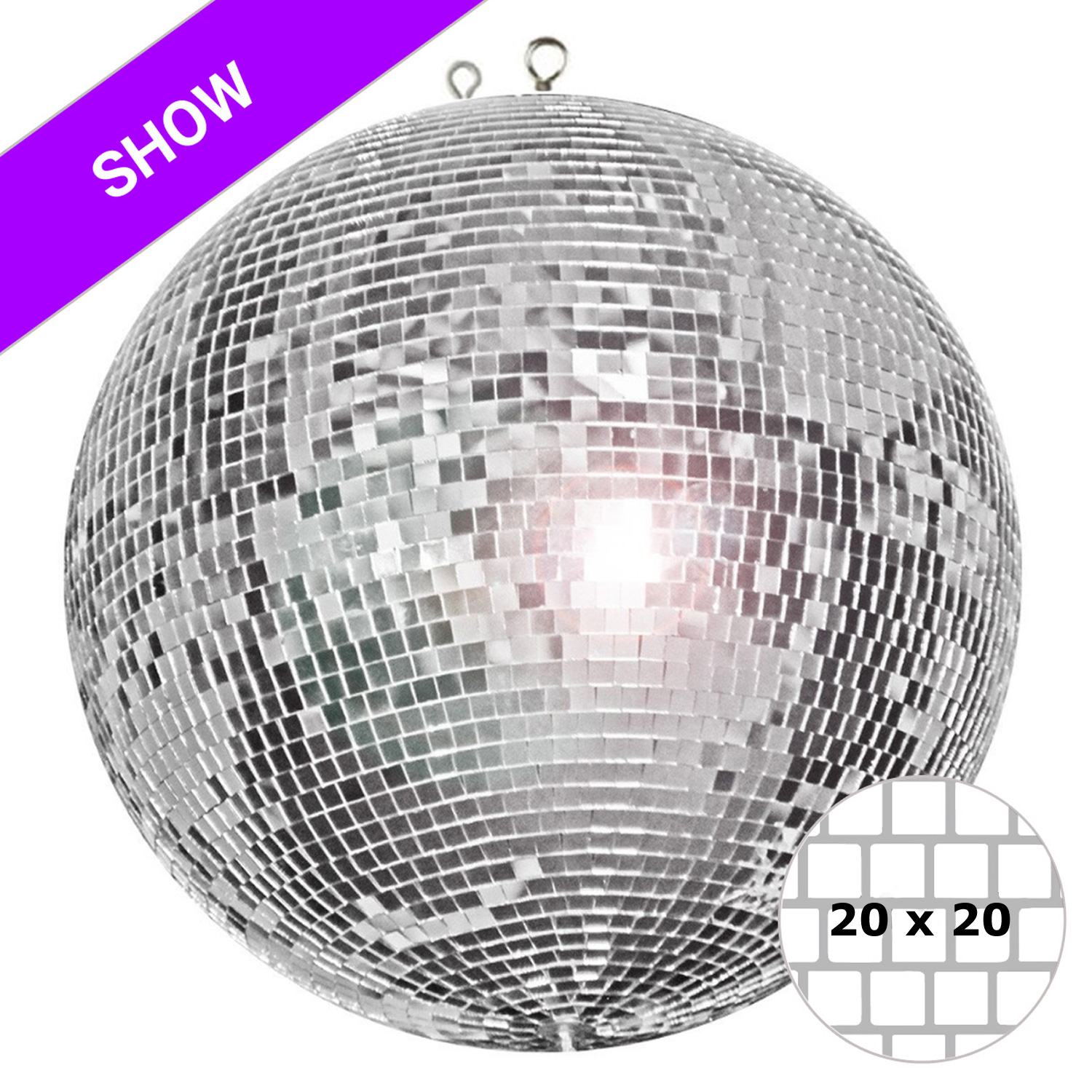 Spiegelkugel 200cm - silber - Diskokugel Echtglas - 20x20mm XL Spiegel - SHOW SERIE