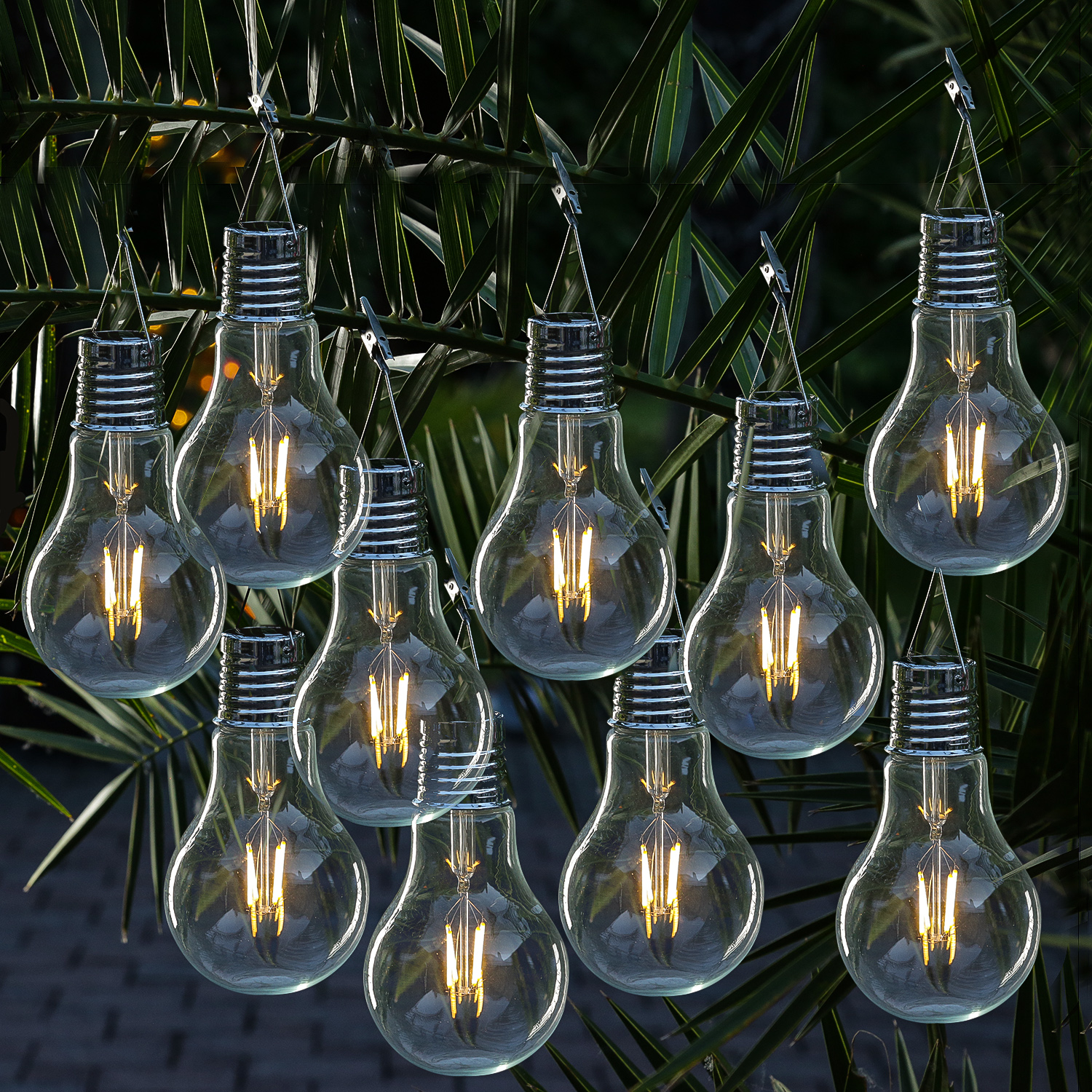 LED Solar XL Glühbirne - warmweißes Filament - H: 18cm - Dämmerungssensor - outdoor - 10 Stück