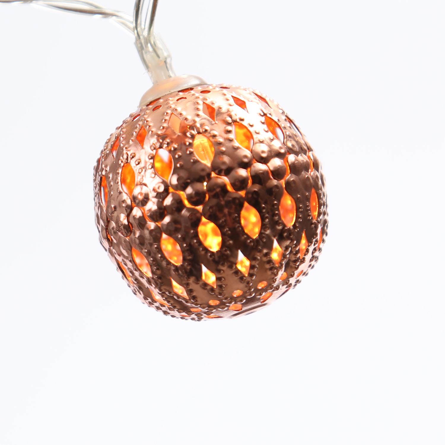 LED Dekolichterkette Metallkugeln - 8 warmweiße LED - D: 4cm - L: 0,7m - Batterie - kupferfarben