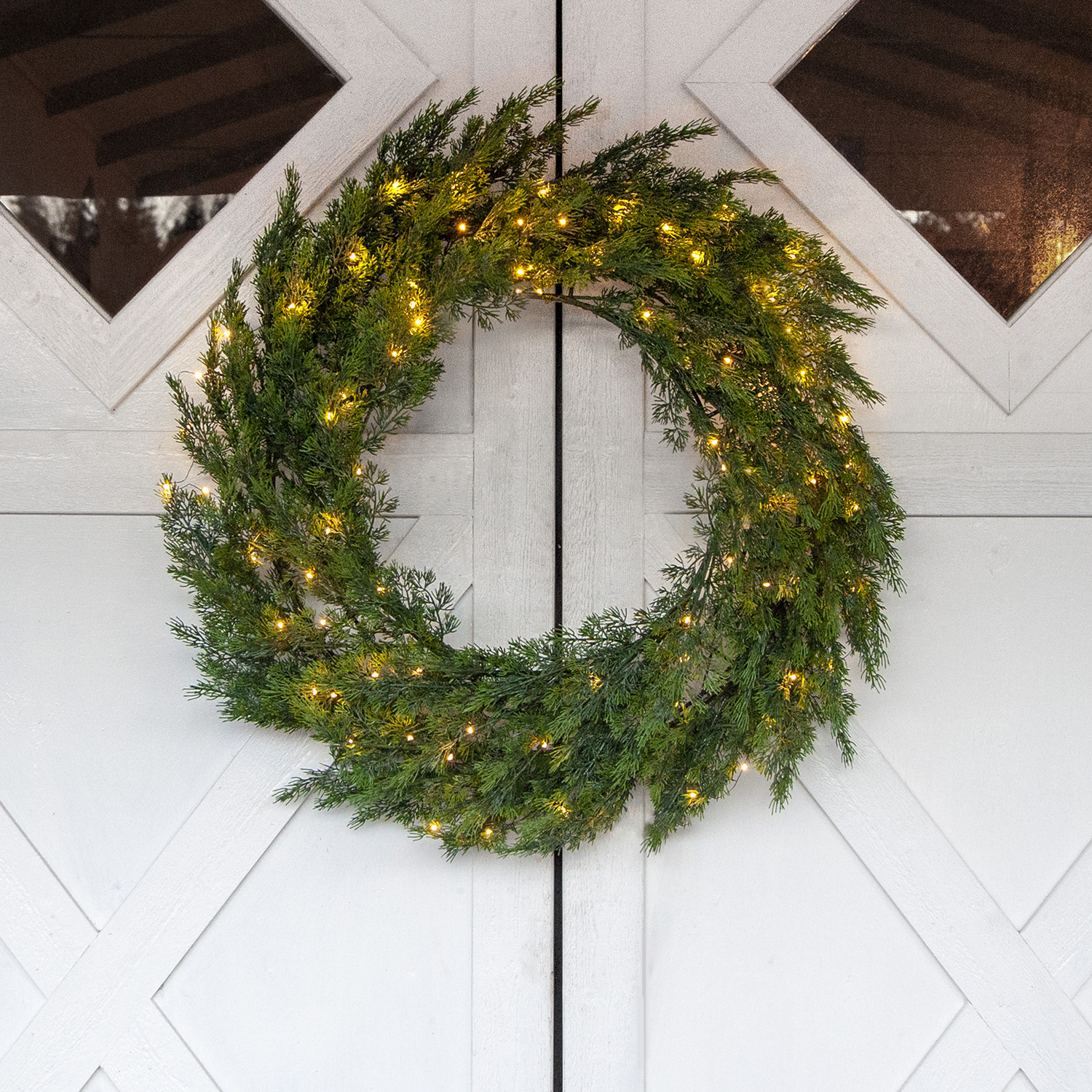 LED Tannenkranz THUJA - 80 warmweiße LED - D: 80cm - Trafo - für Außen - grün