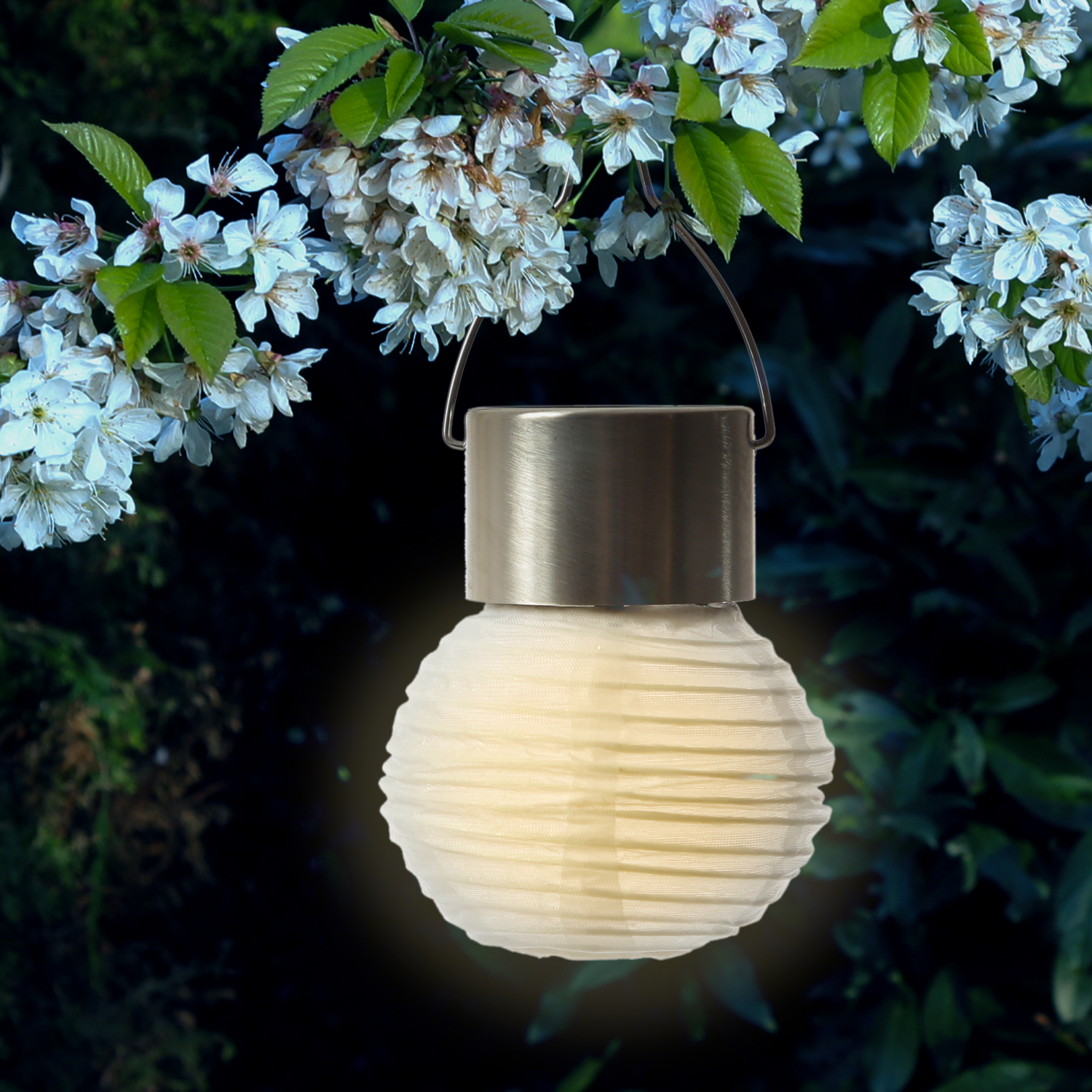 LED Solar Mini Lampion - 1 warmweiße LED - H: 9,5cm - D: 7cm - Lichtsensor - weiß