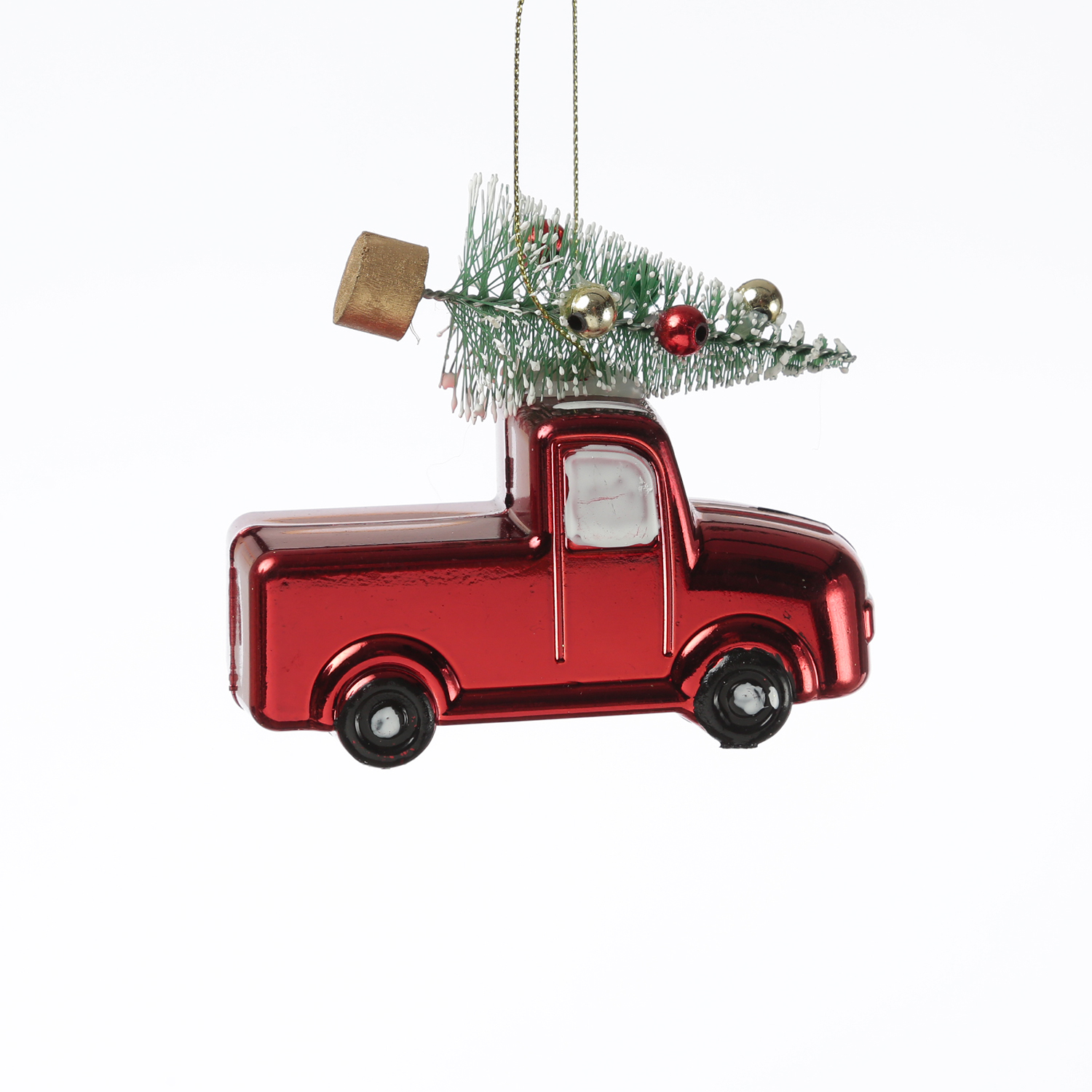 Weihnachtsbaumschmuck Mini Autos mit Weihnachtsbaum - bruchfest - H: 9cm - 3er Set - rot