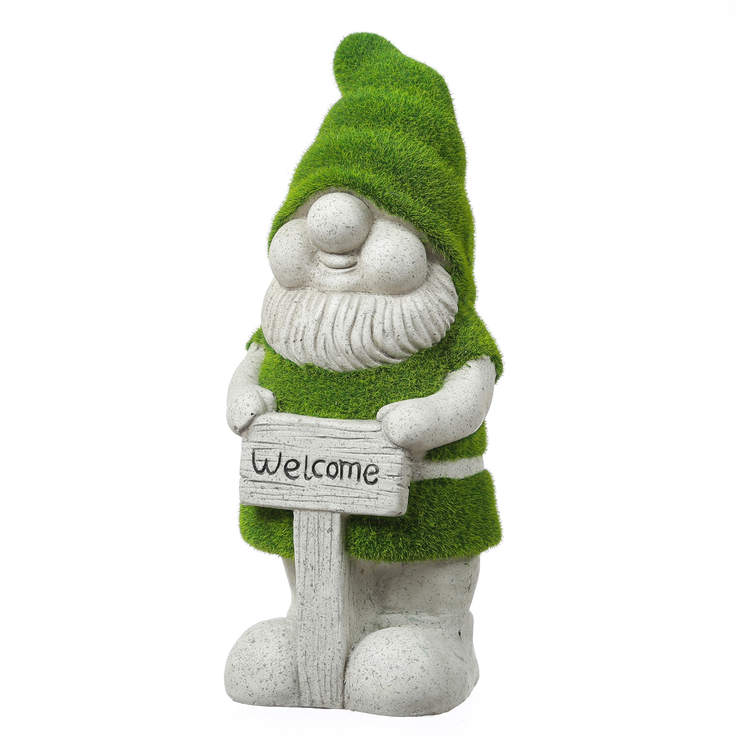 Gartenzwerg WELCOME - Gartenfigur - Magnesia - H: 38cm -  grau, grün