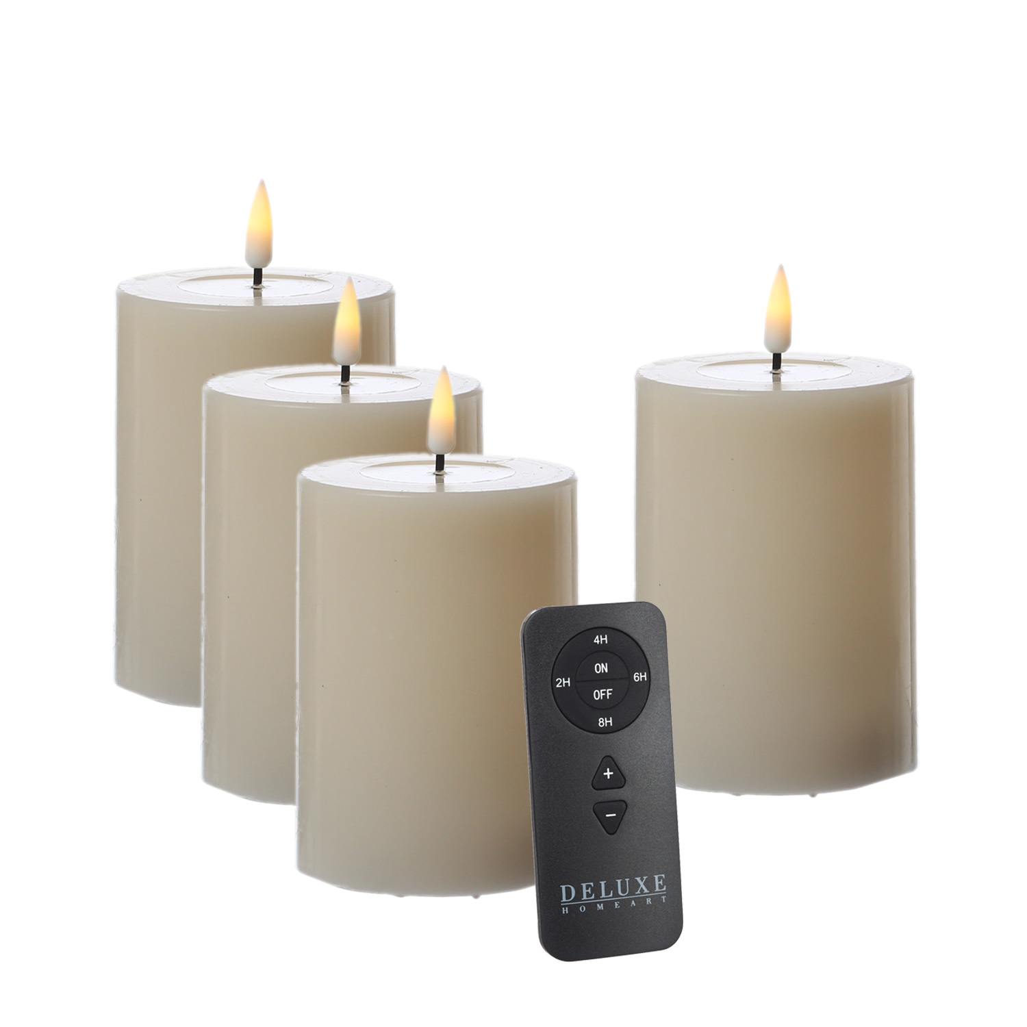 LED Kerzenset MIA - Echtwachs - H: 10cm/D: 7,5cm - mit Batterien/Fernbedienung - creme - 4er Set