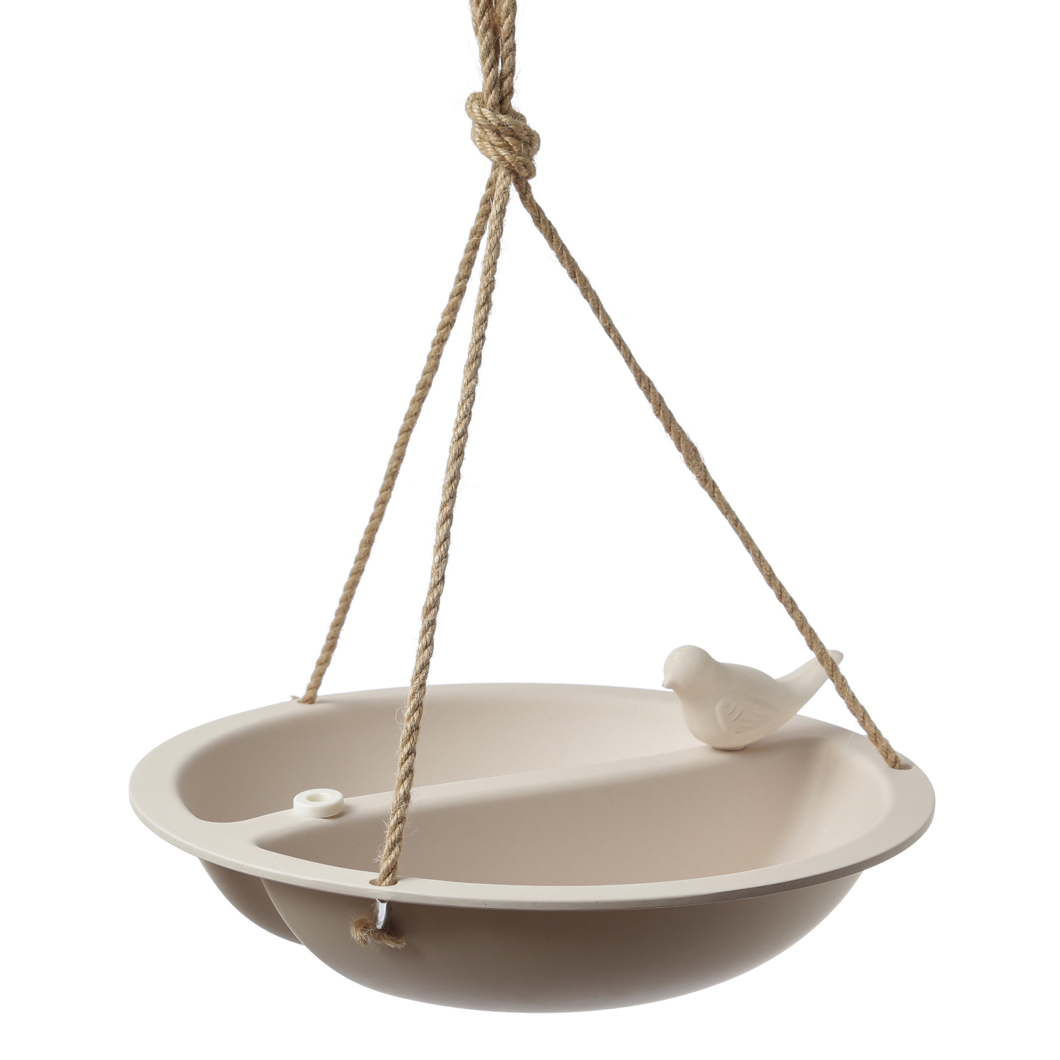 Futterstelle mit Vögelchen - Vogeltränke zum Aufhängen - Bambus - D: 27cm - creme
