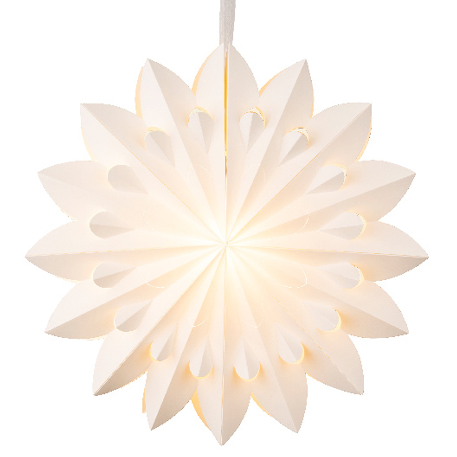 LED Papierstern - Weihnachtsstern - hängend - 6 warmweiße LED - D: 40cm - Batterie - Timer - weiß