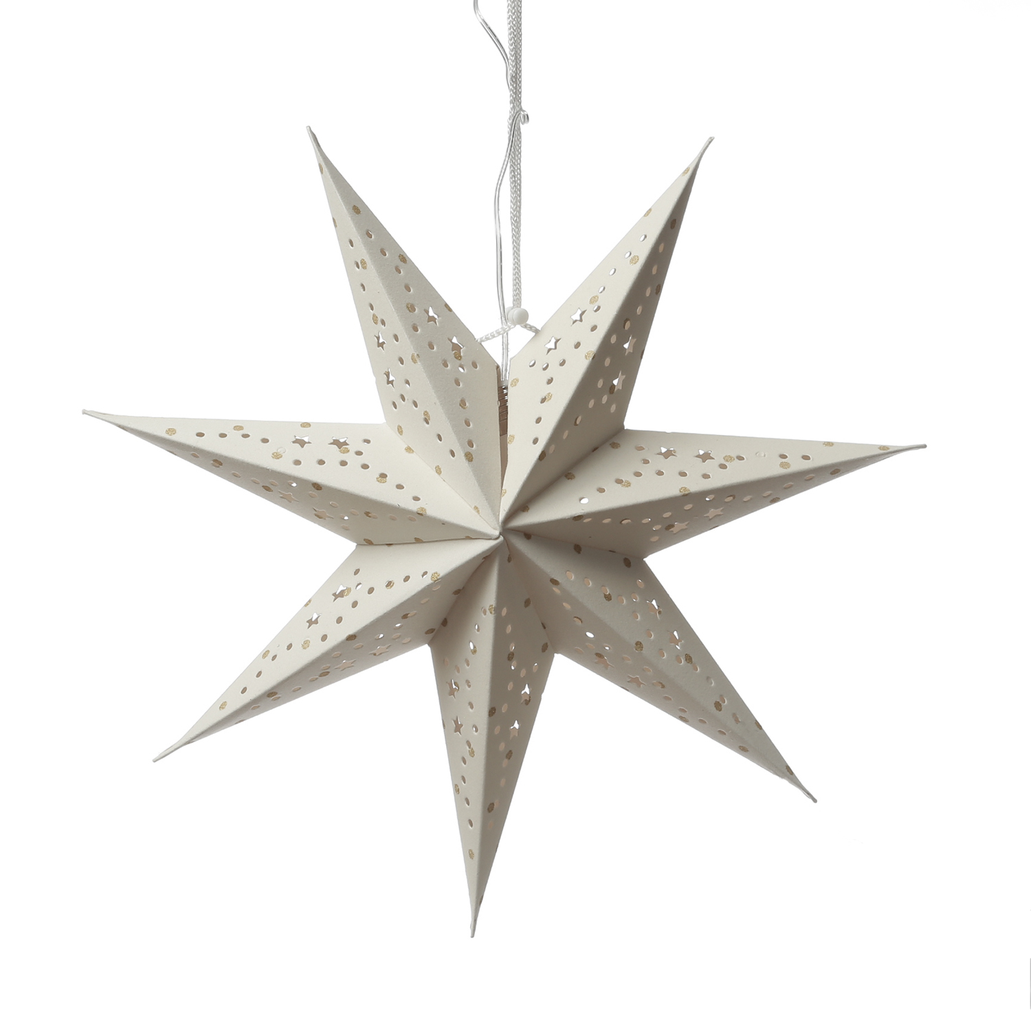 LED Papierstern mit Stoffbezug - Samtstern - 7-zackig - 6LED - D: 38cm - Batterie - Timer - beige