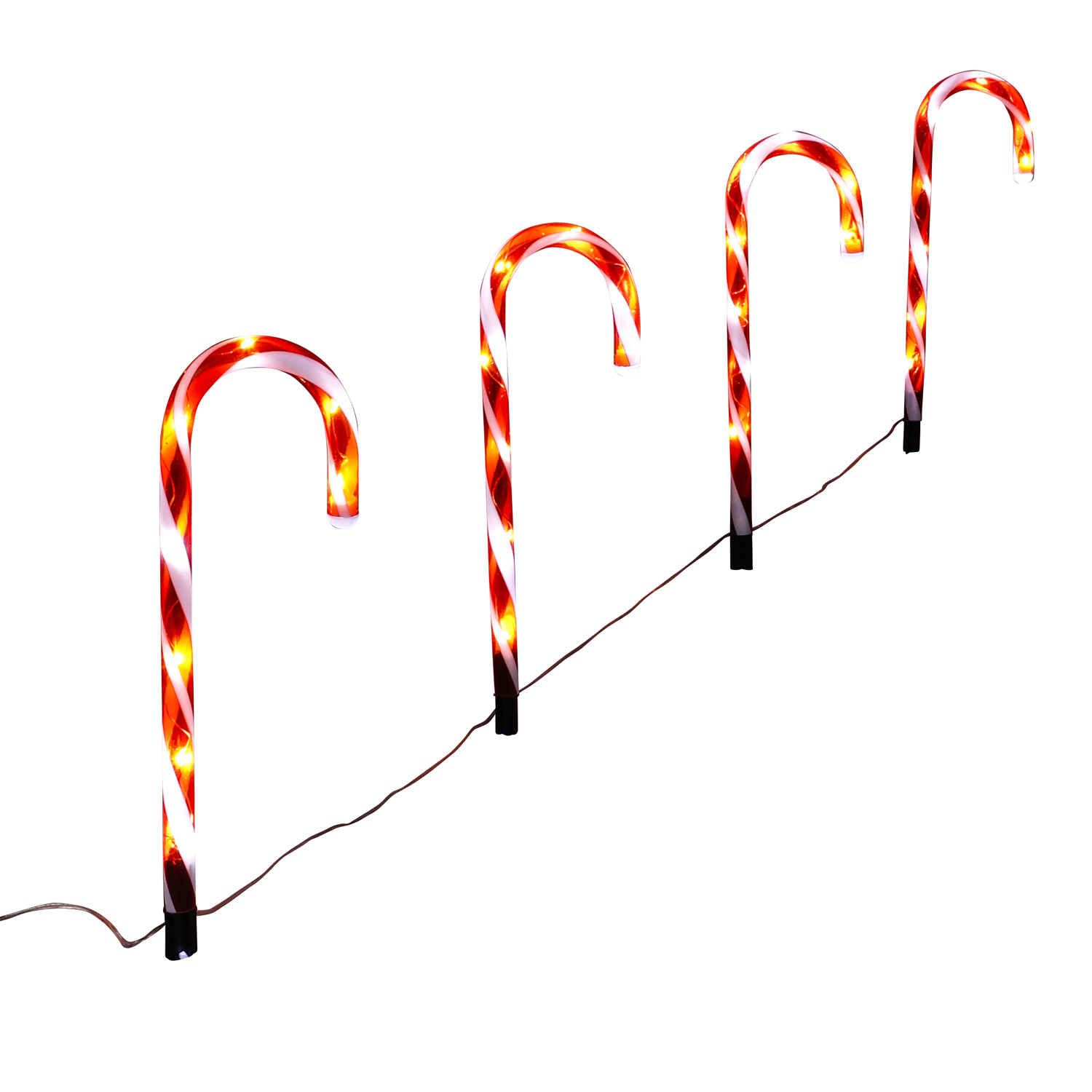 LED Zuckerstangen - je 8 warmweiße LED - H: 44cm - Batterie - Timer - für Außen - 4 Stück